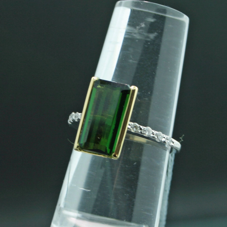 Turmalin-Brillant-Ring, 900er-Platin,750er-Gold