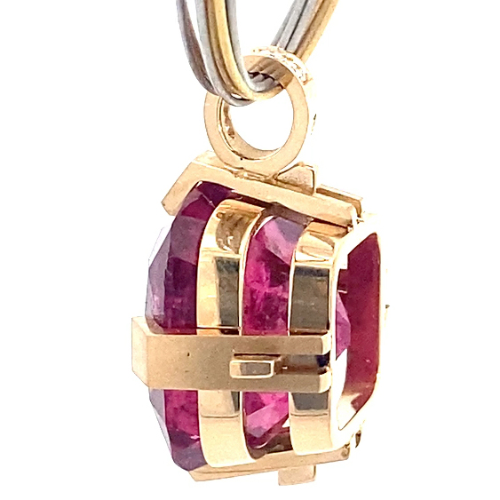 37 Carat Rubellite TOURMALINE Brilliant Pendant in 750 Rose Gold Handmade by Master Craftsman