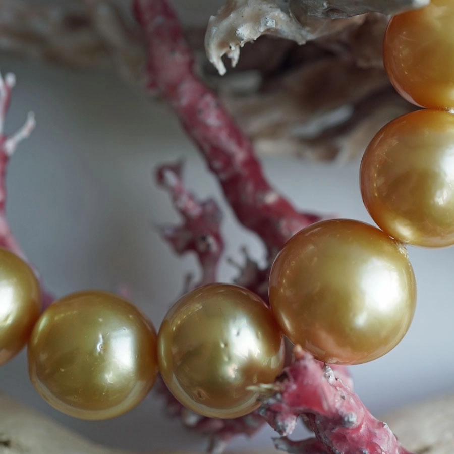 Südsee Zuchtperl Collier Gold naturfarben 12,1-15,5 mm rund-l.unrund