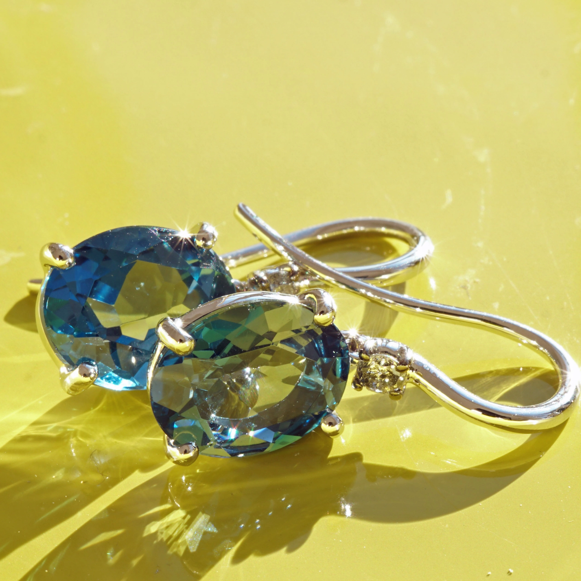 Blue and Grey Color Earrings made in a traditional Goldsmith's Factory in Valenza/Italy Bluetopaz and Diamonds 18kt Whitegold