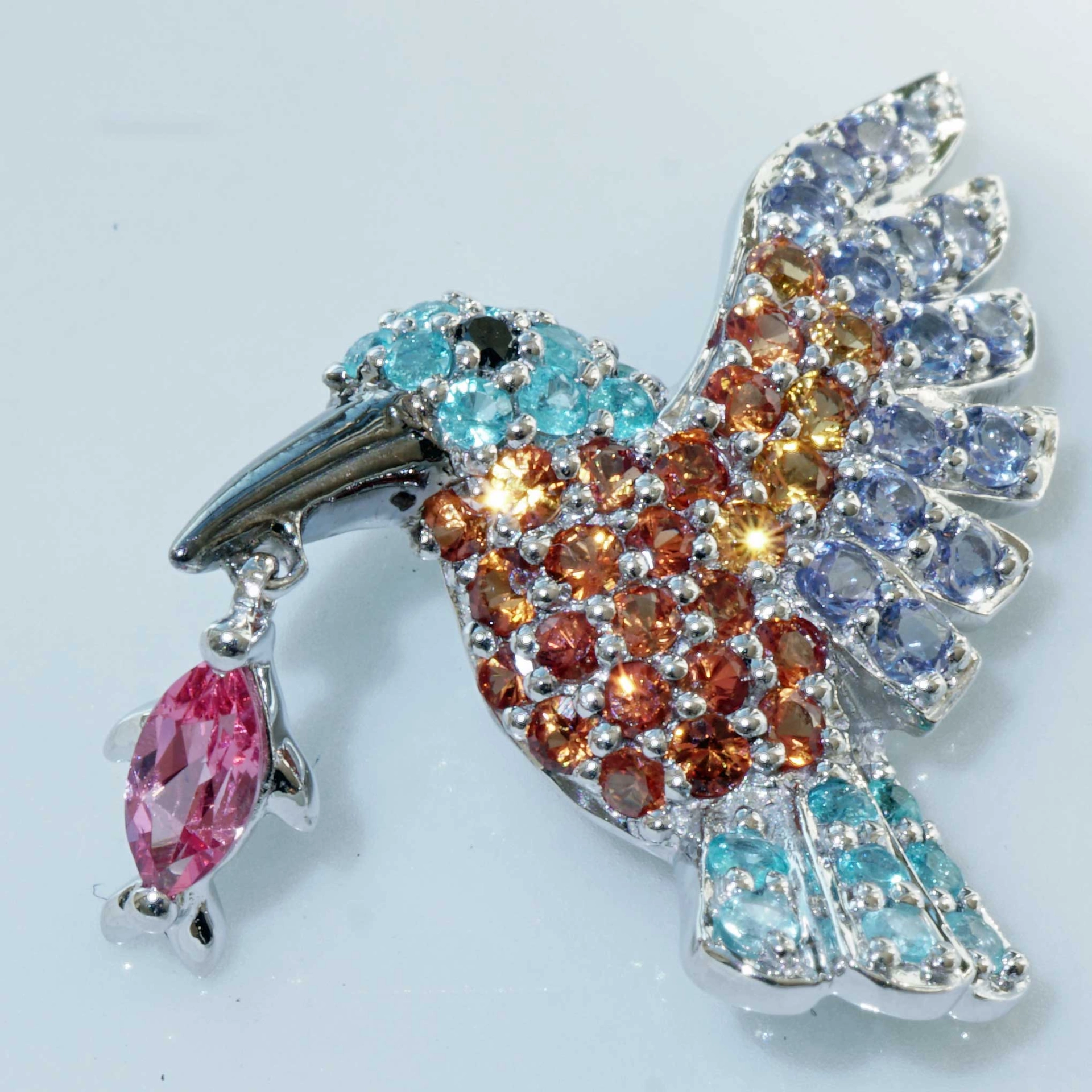 Kingfisher Pendant 18 kt White Gold with Paraiba Tourmaline and Spinel