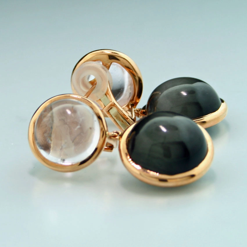Kunzit-Quarz-Ohrstecker mit Clip, 750er-Gold, Rosegold