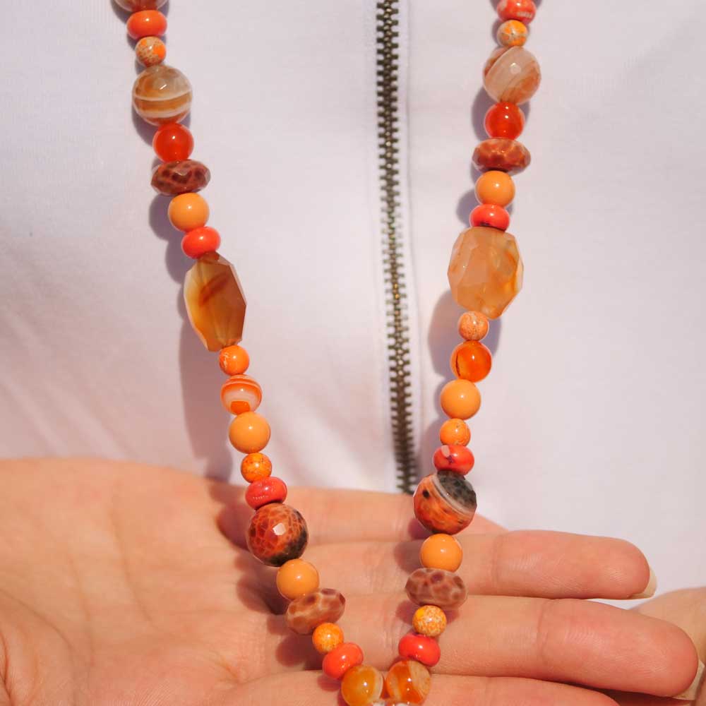 Chilango Foam Coral Buddha Head Carnelian Jasper Chain in 100 cm Length 925 Silver Versatile Colors
