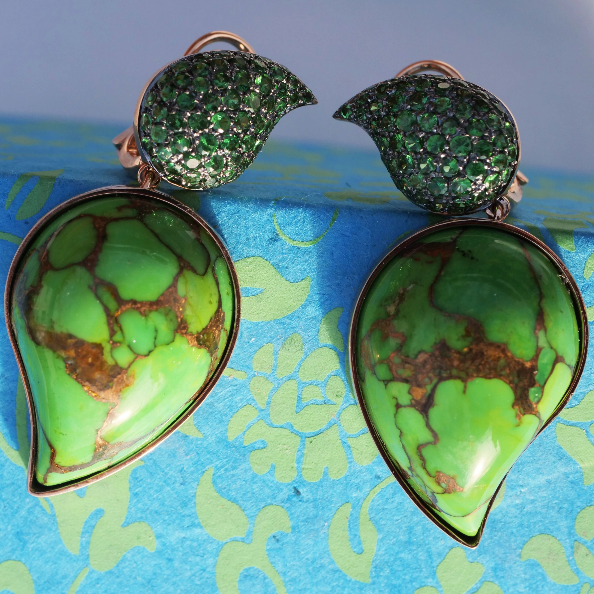 Cooper Turquoise Tsavorith Earring 18 kt Rosegold...Paradies Colors