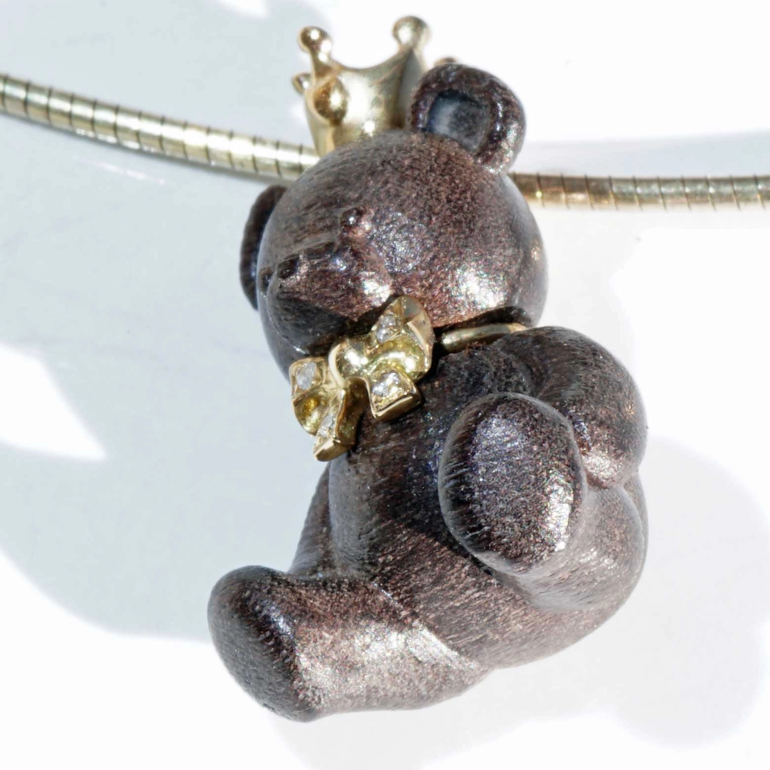 Brilliant Teddy Bear Pendant...so cute...18 kt Yellow Gold...precious Wood