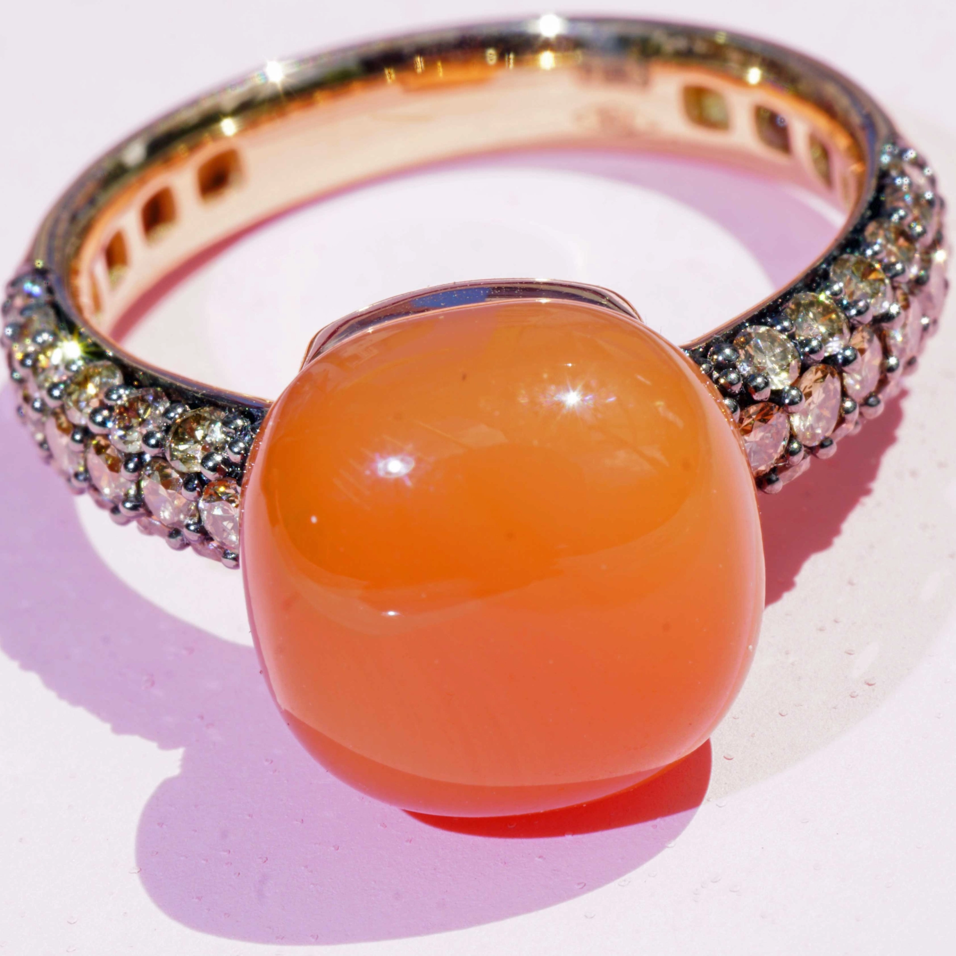 Moonstone Brilliant Ring 750 Rose Gold 7.30 ct 0.68 ct..elegant Winter Colors..liquid Impressions