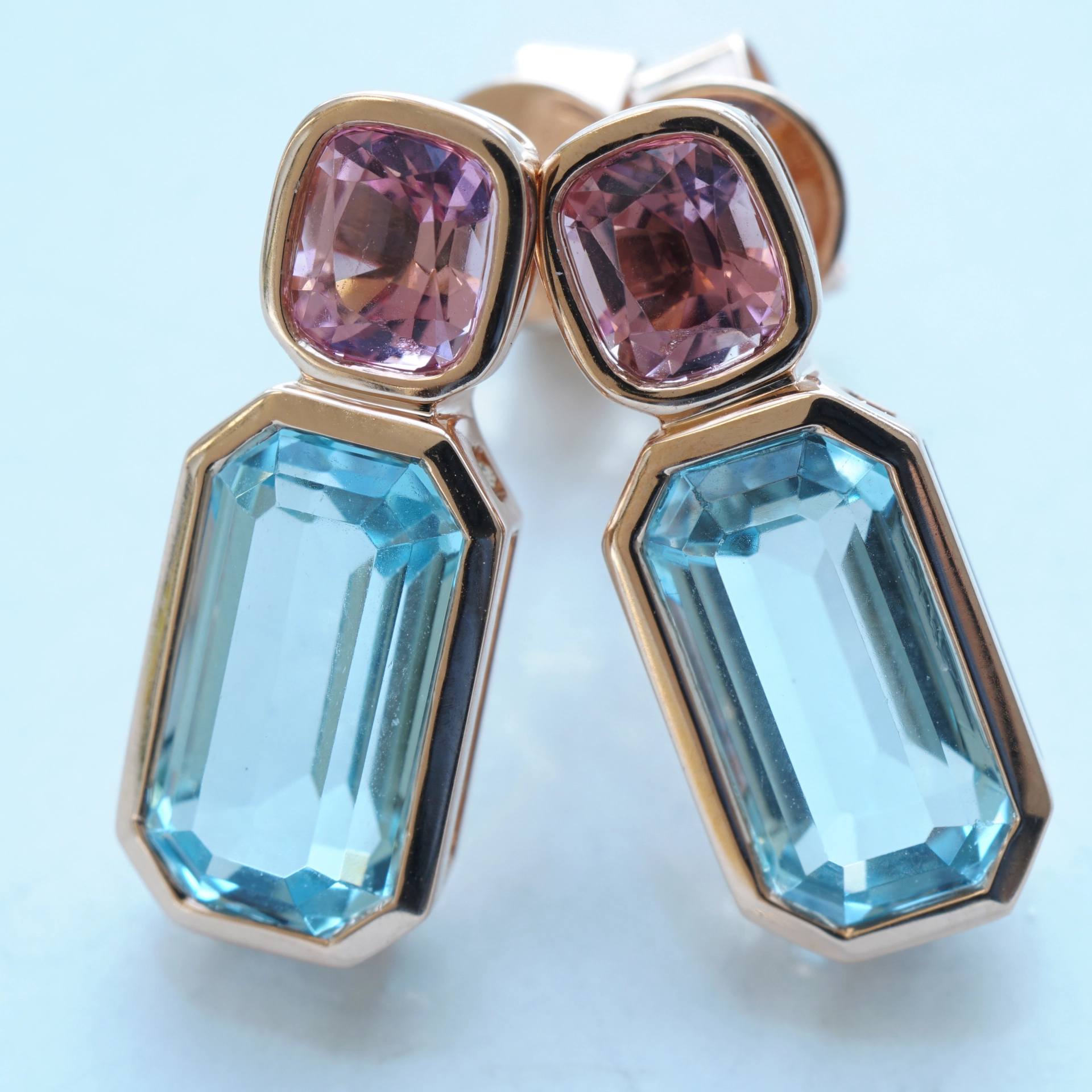 Aquamarine tourmaline ear studs AAA+ 750 rose gold ...beautyful life