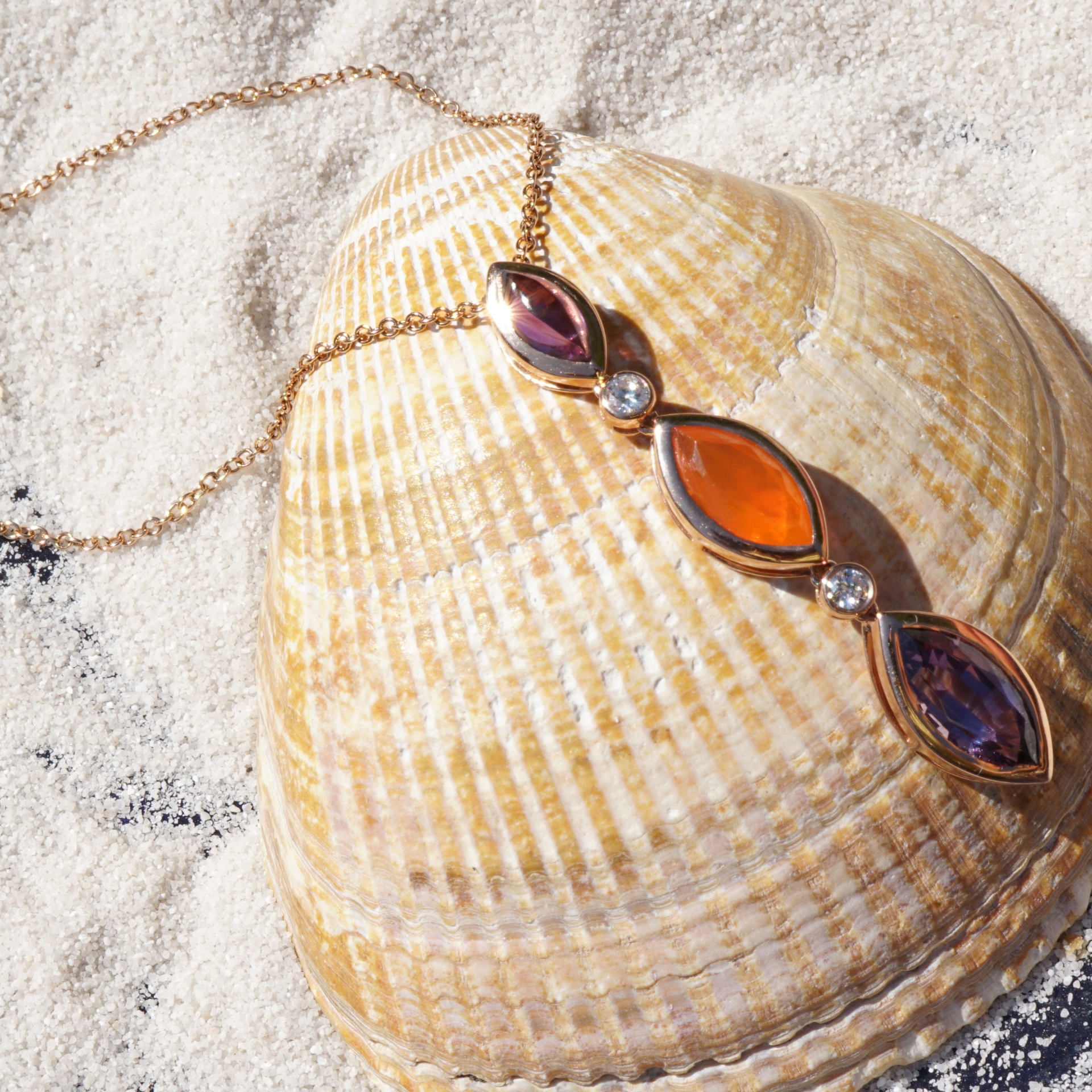 Spinel fire opal amethyst pendant 750 rose gold with brilliants..Hallelujah