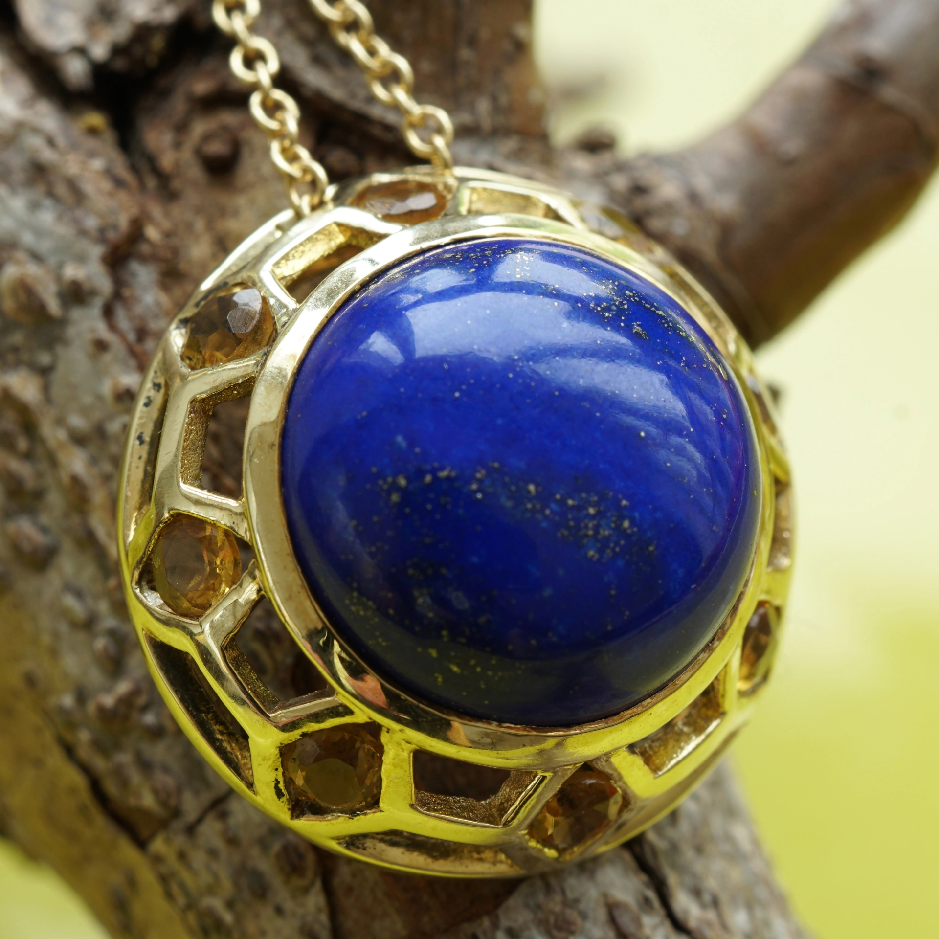 Citrine Lapis Lazuli Necklace with Diamonds....fashionabe Style