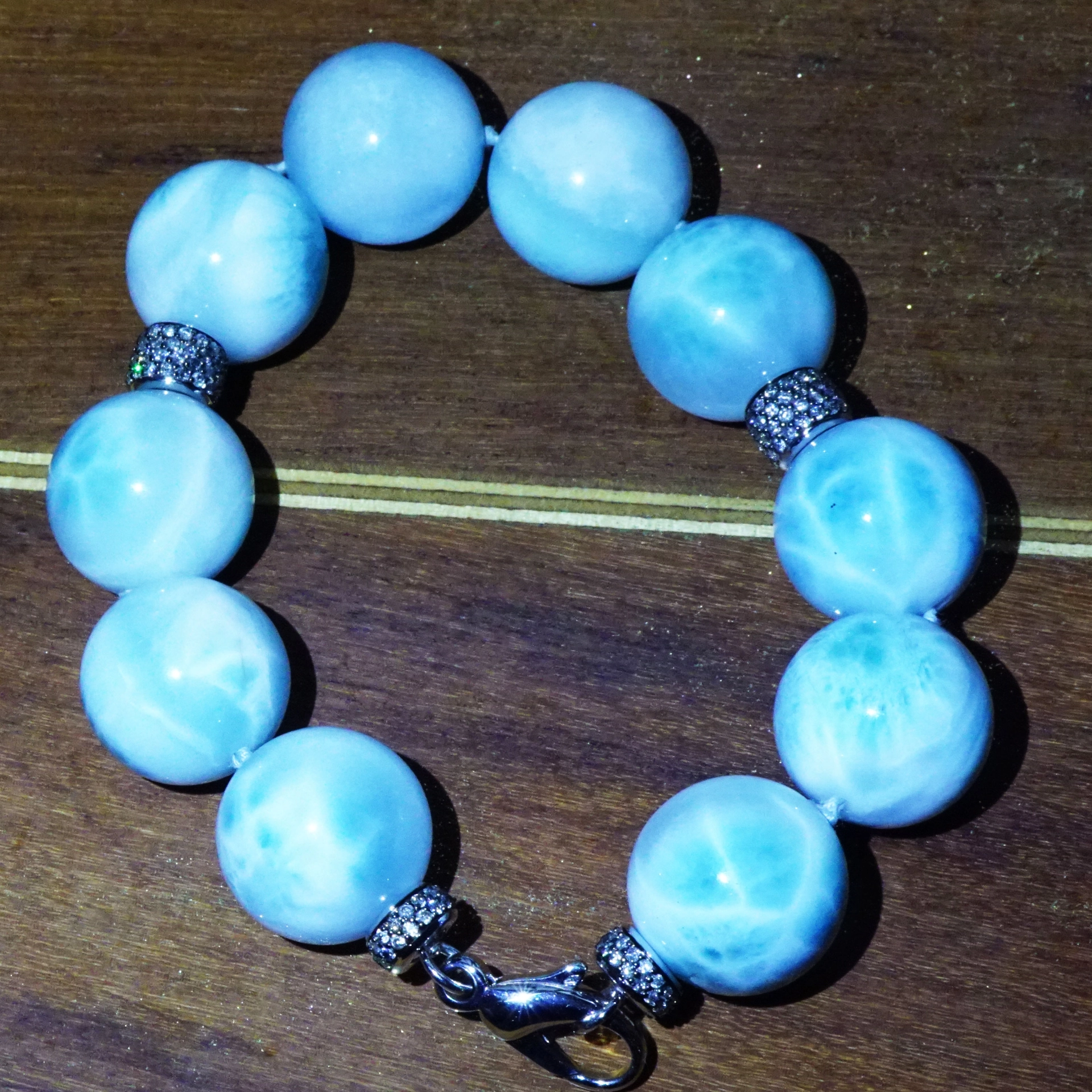 Larimar Ball Bracelet 18 kt Whitegold with grey Diamonds..cloudy Beauty..Highest Quality