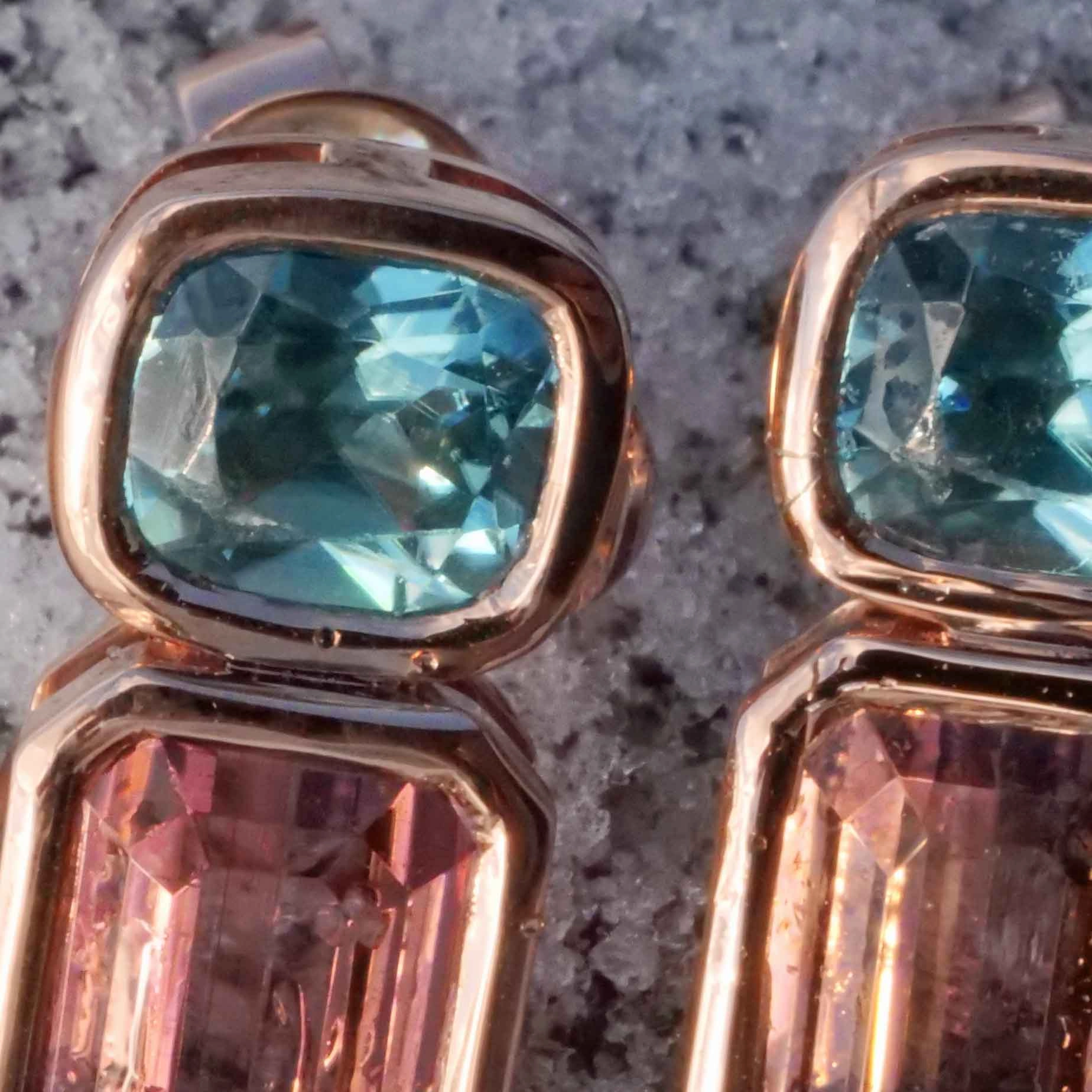 Blue Zirkon Tourmaline Ear Studs 18 kt Rose Gold....such a exquisite Color Combination