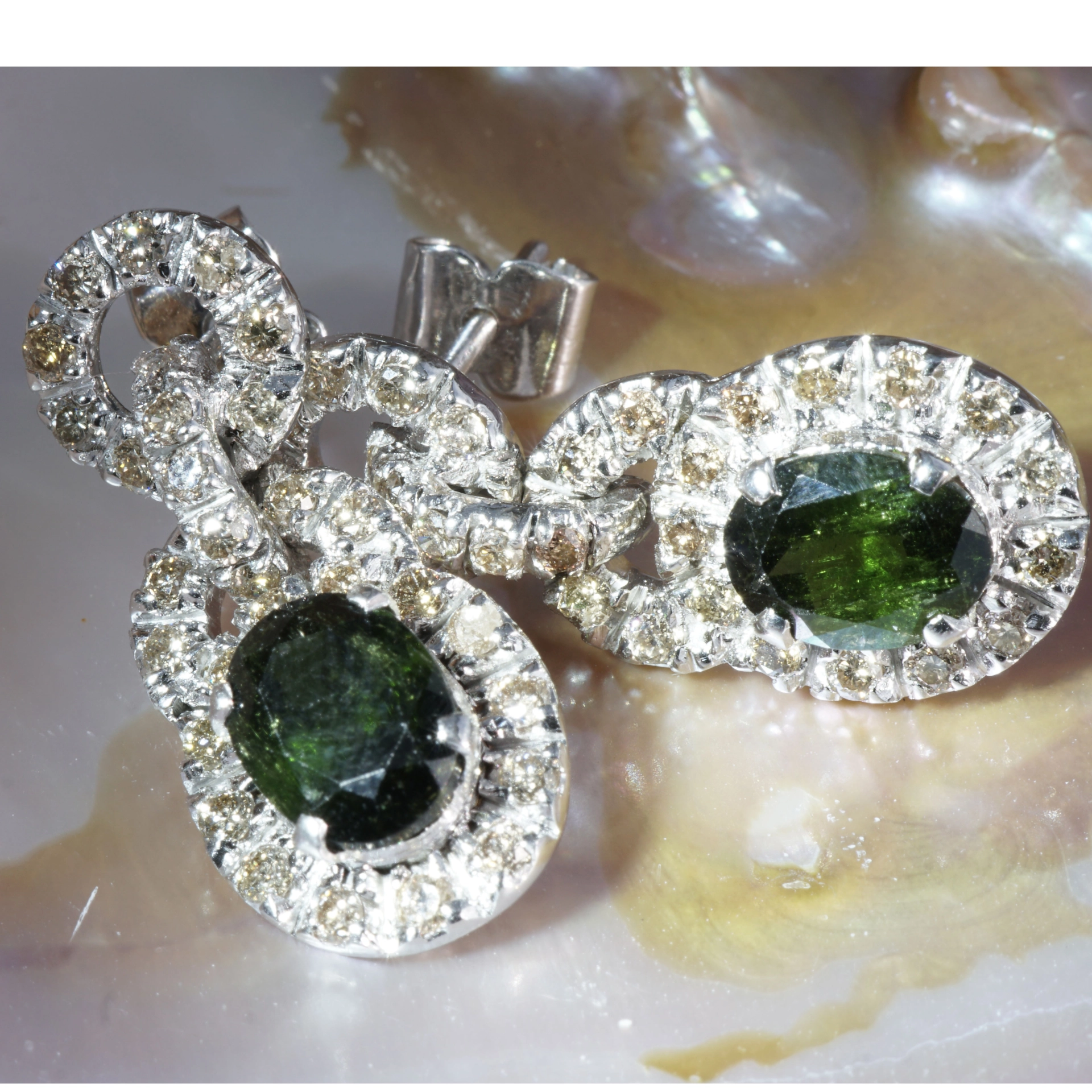 Tourmaline Brilliant Earrings 14 kt White Gold...splendor Earrings