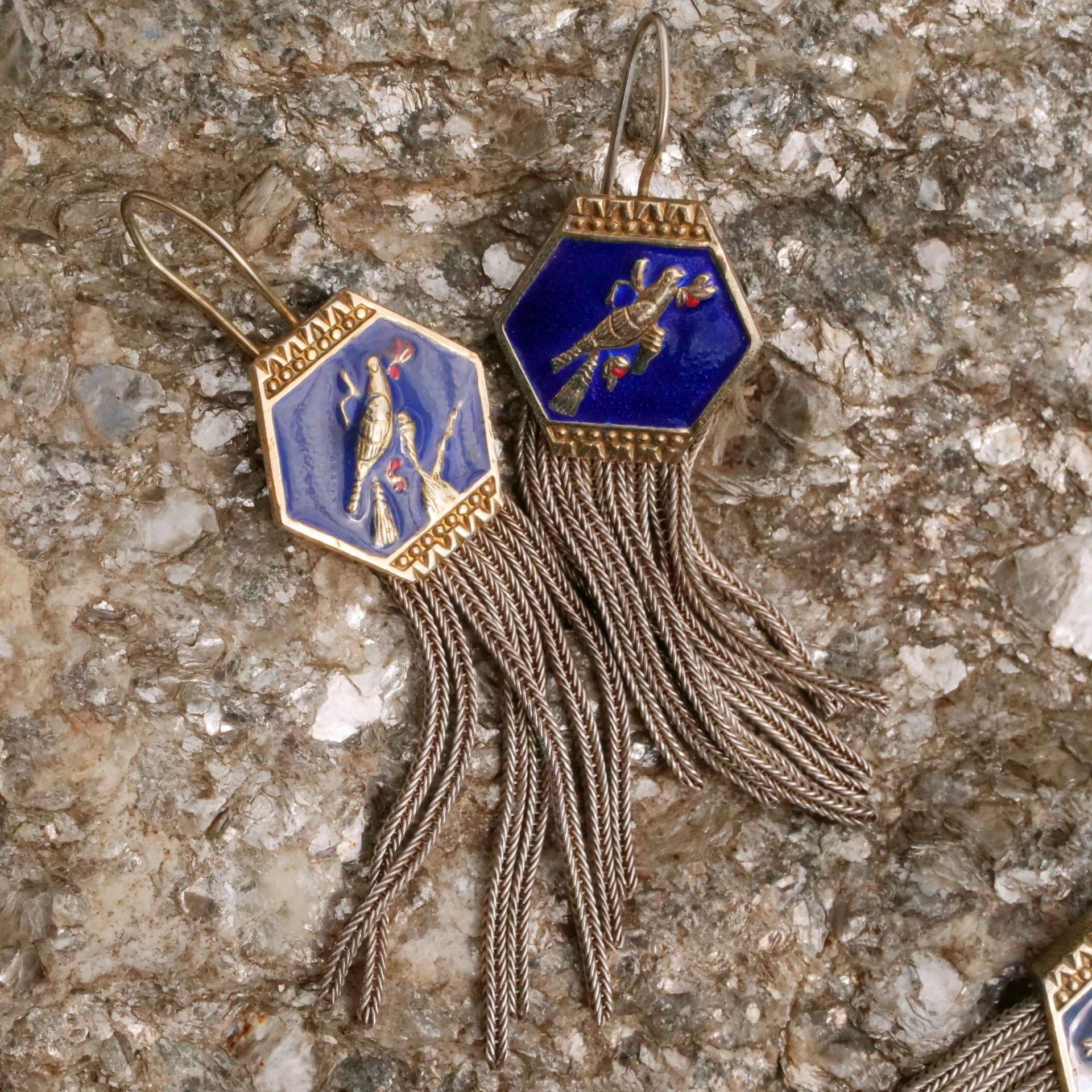 Floral Enamel Necklace and Earrings 925 Silver 160 grams...magnificient
