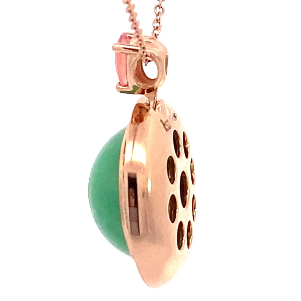 Jade Rhodochrosite Brilliant Pendant with Chain 750 Rose Gold Genuine Natural Jade with Certificate