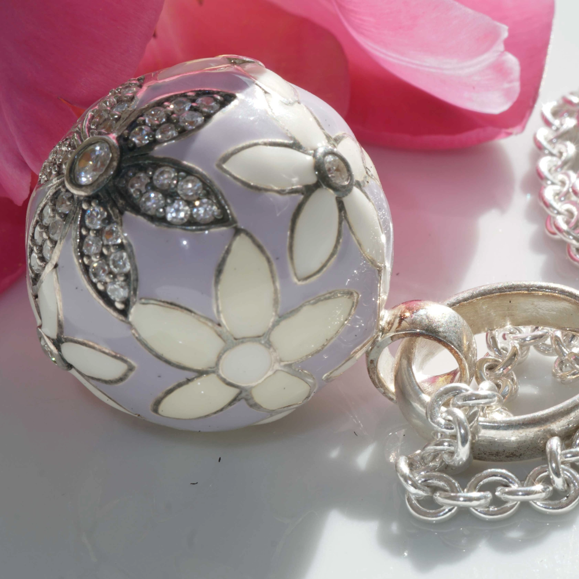 Chilango Pendant Faberge lilac Flower with Circonia 925 Silver Enamel