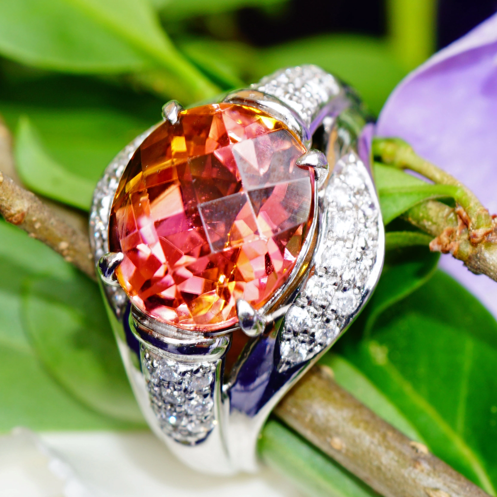 Tourmalin Bicolor Brilliant Ring 18 kt White Gold