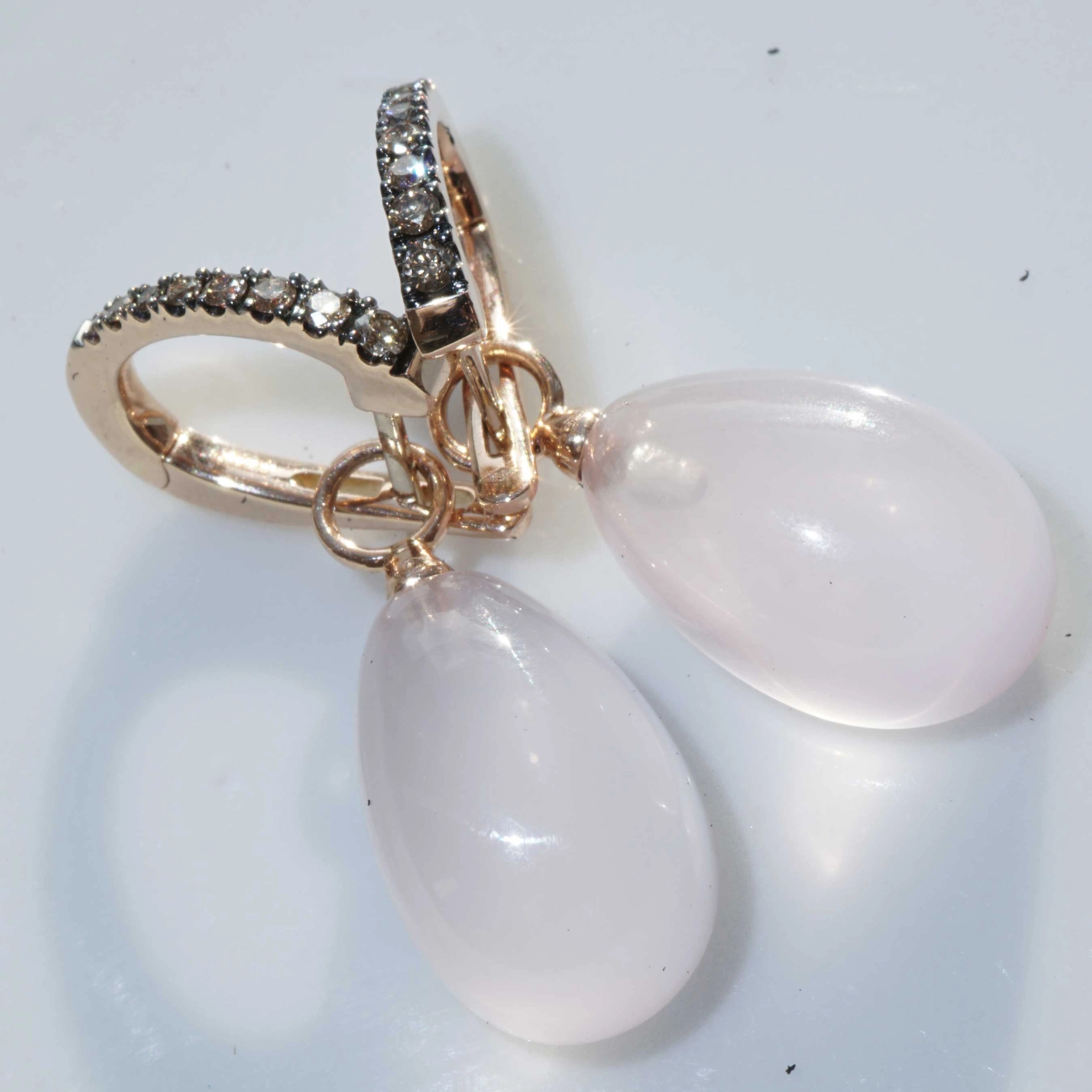 Rose Quartz Brilliant Earrings...easy going 18 kt Rosegold made in Italy