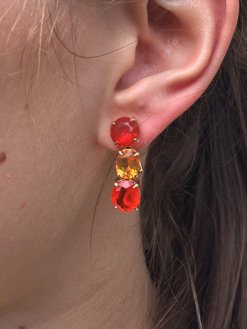 Feuer Opal-Ohrstecker/Clip-750er-Gelbgold