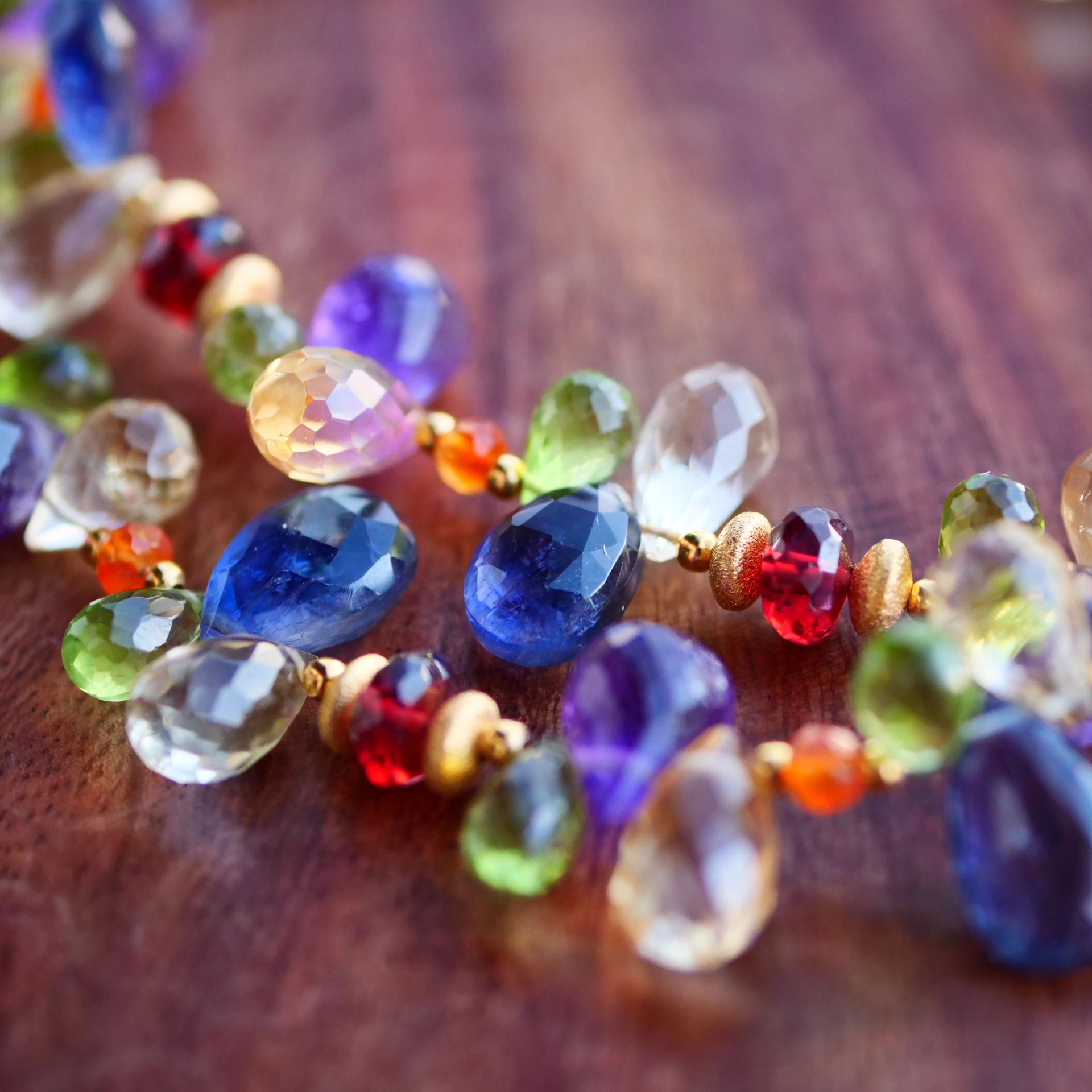 Unikat Kette Silber vergoldet bunte Pampeln Citrin Amethyst Peridot