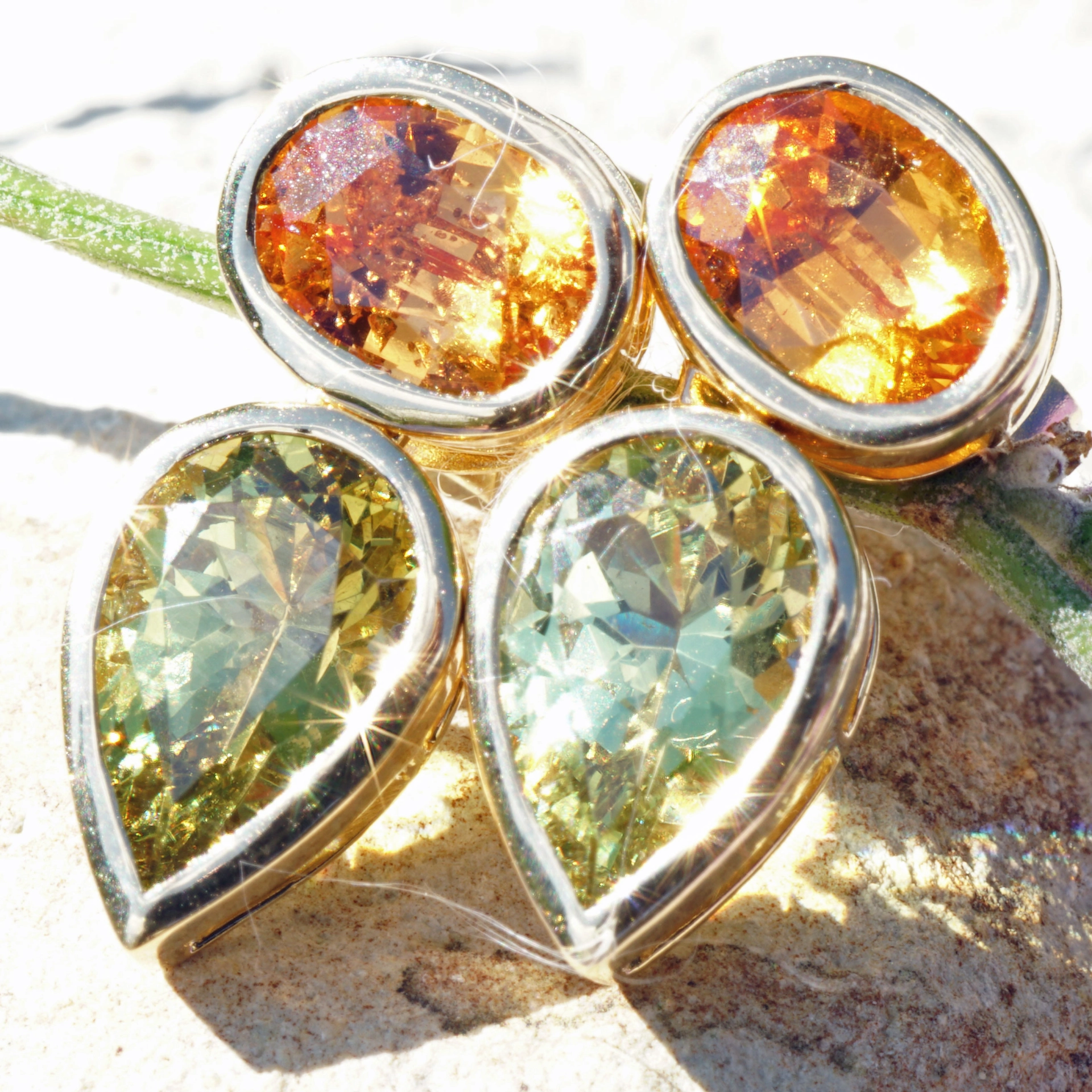 Exotic colors....Mandarin Garnets from Nigeria and Andradite Grossular Garnets  from Mali..