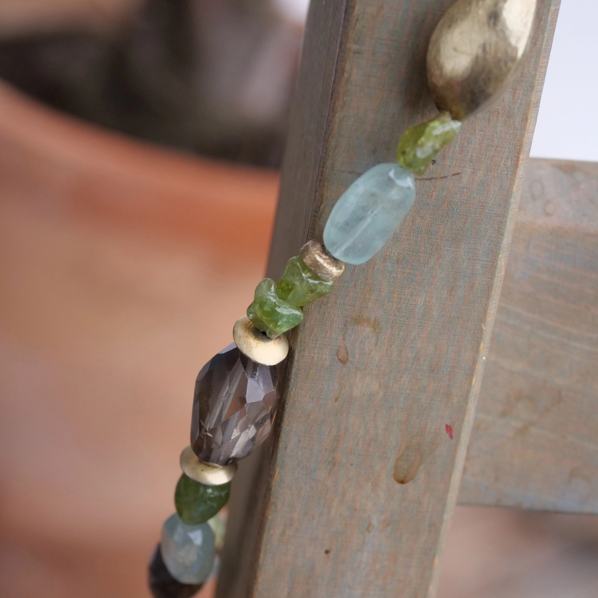  Tumbled and faceted Smoky Quartz, Peridots, Aquamarine Necklace