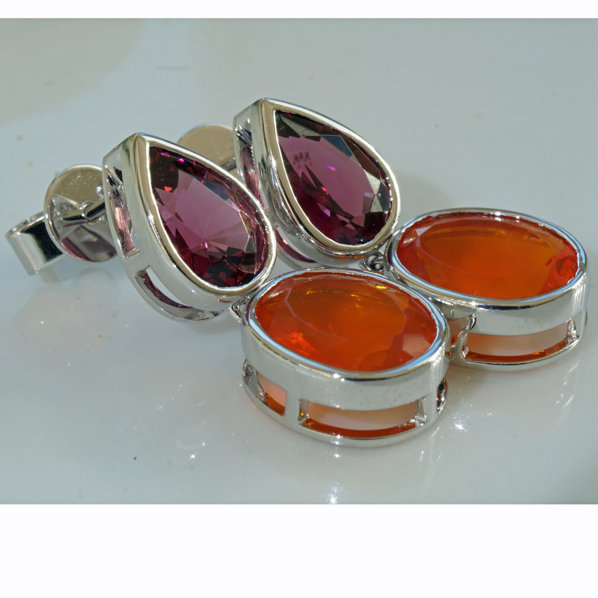 Crazy Colors combinated.....Fireopal and Rhodolith Earrings