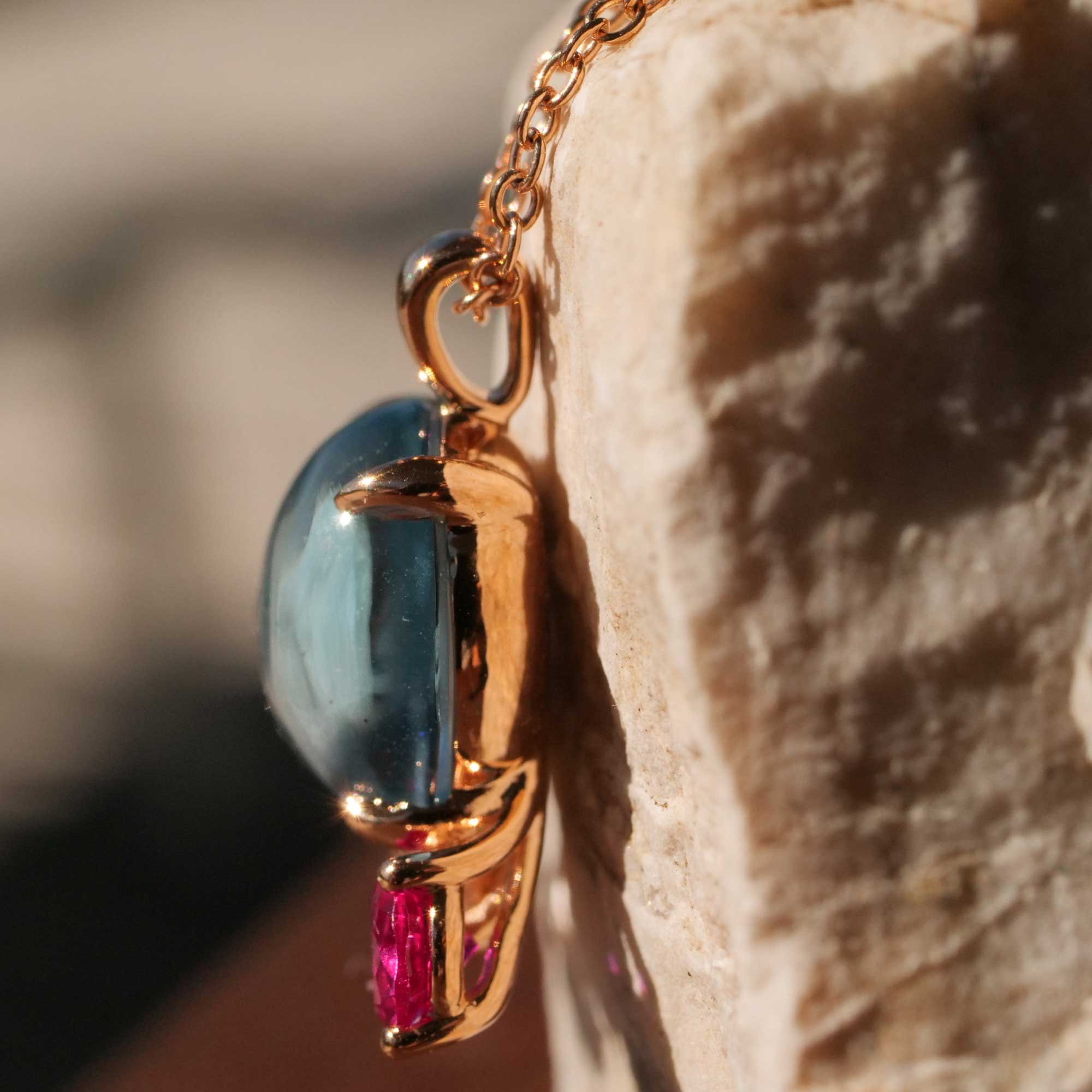 Topaz Tourmaline Morganite Brilliant Pendant with Chain 750 Rose Gold exquisite jewelry from Italy