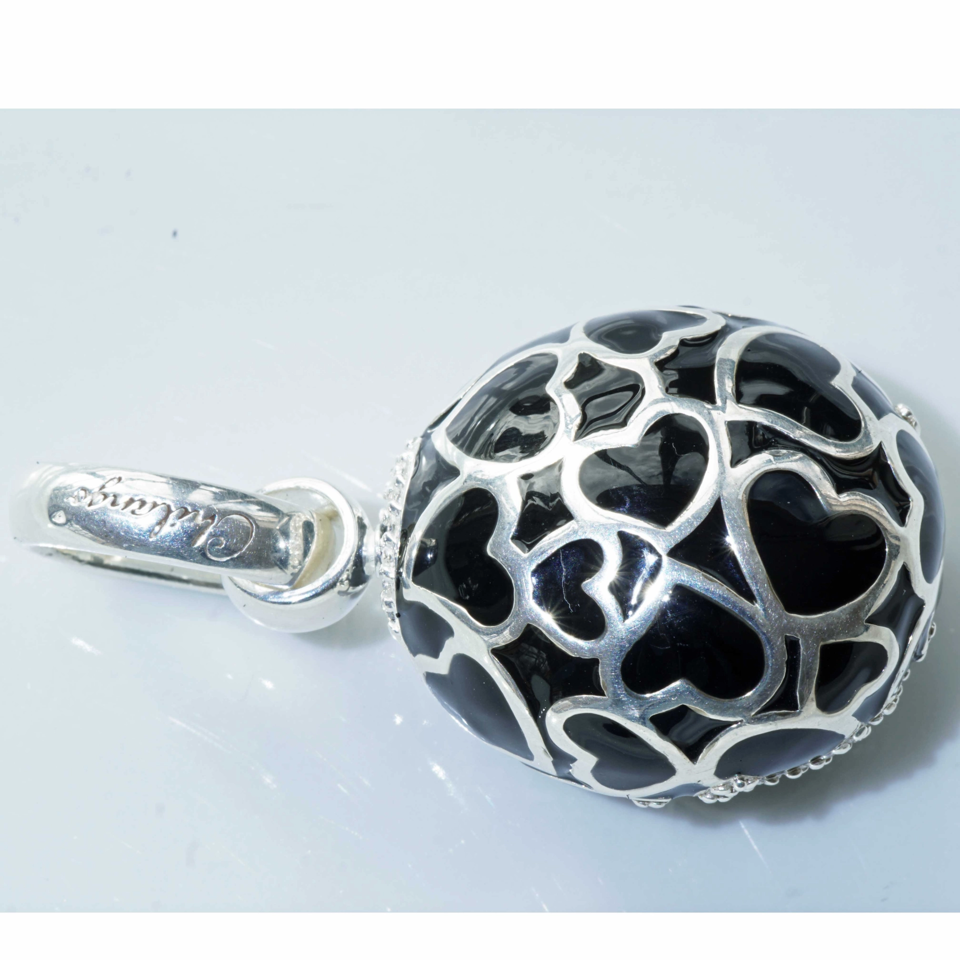 Chilango Pendant Faberge Style Heart Black 925 Silver Enamel