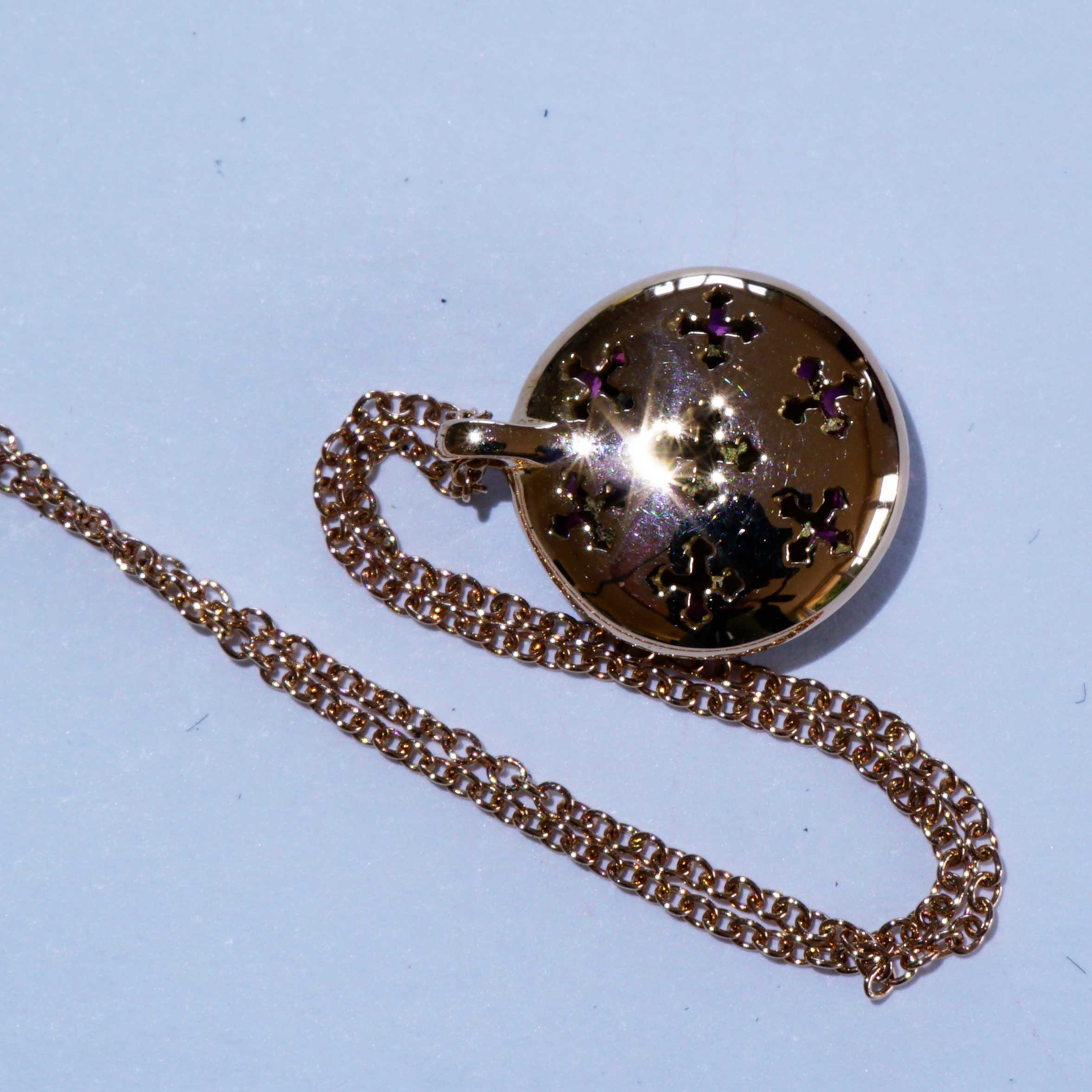 LOVE Sapphire Heart Pendant with Chain 750 Rose Gold.... super cool traditional Goldsmith Work 