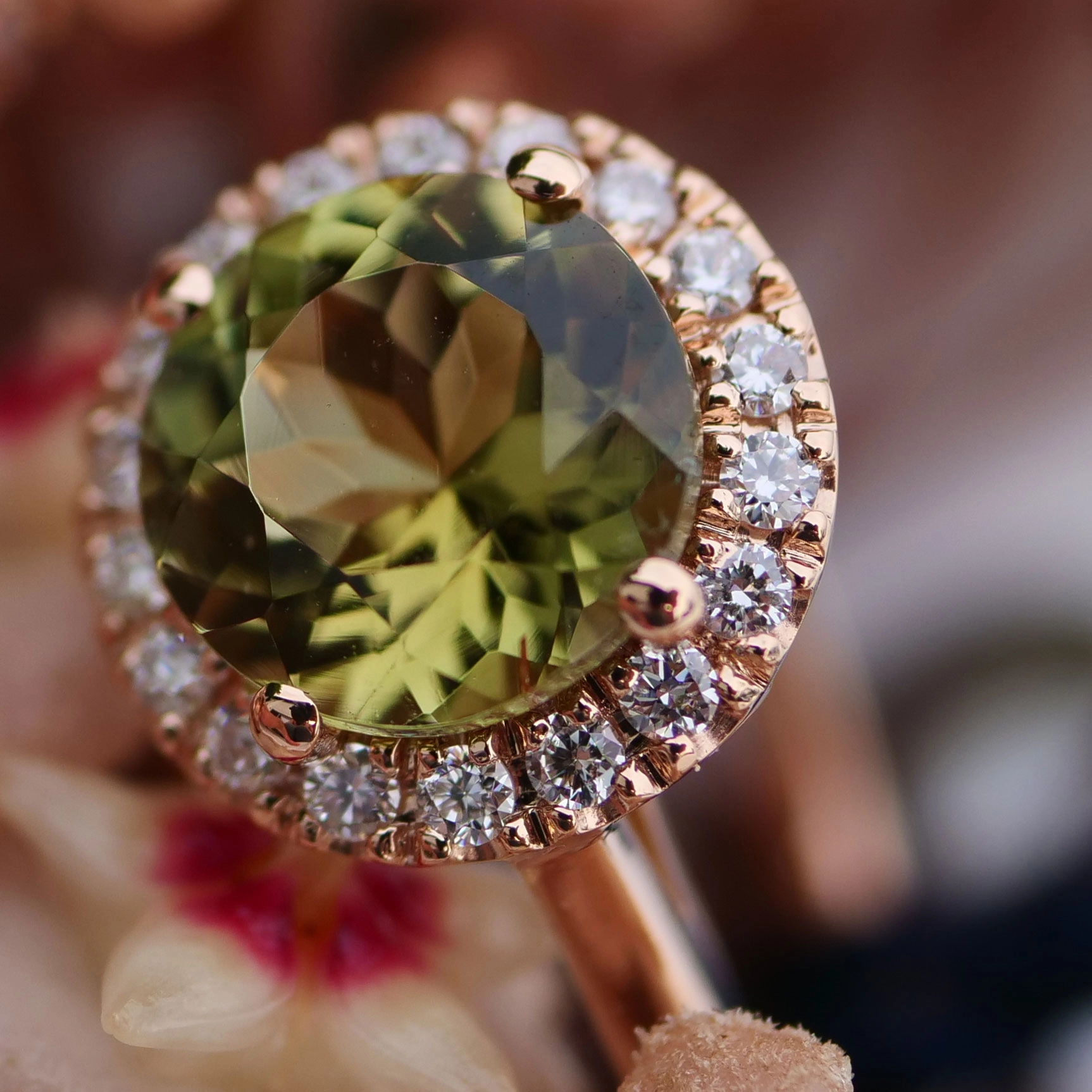 Turmalin Ring 18 kt Rosegold made in Valenza Springcolors