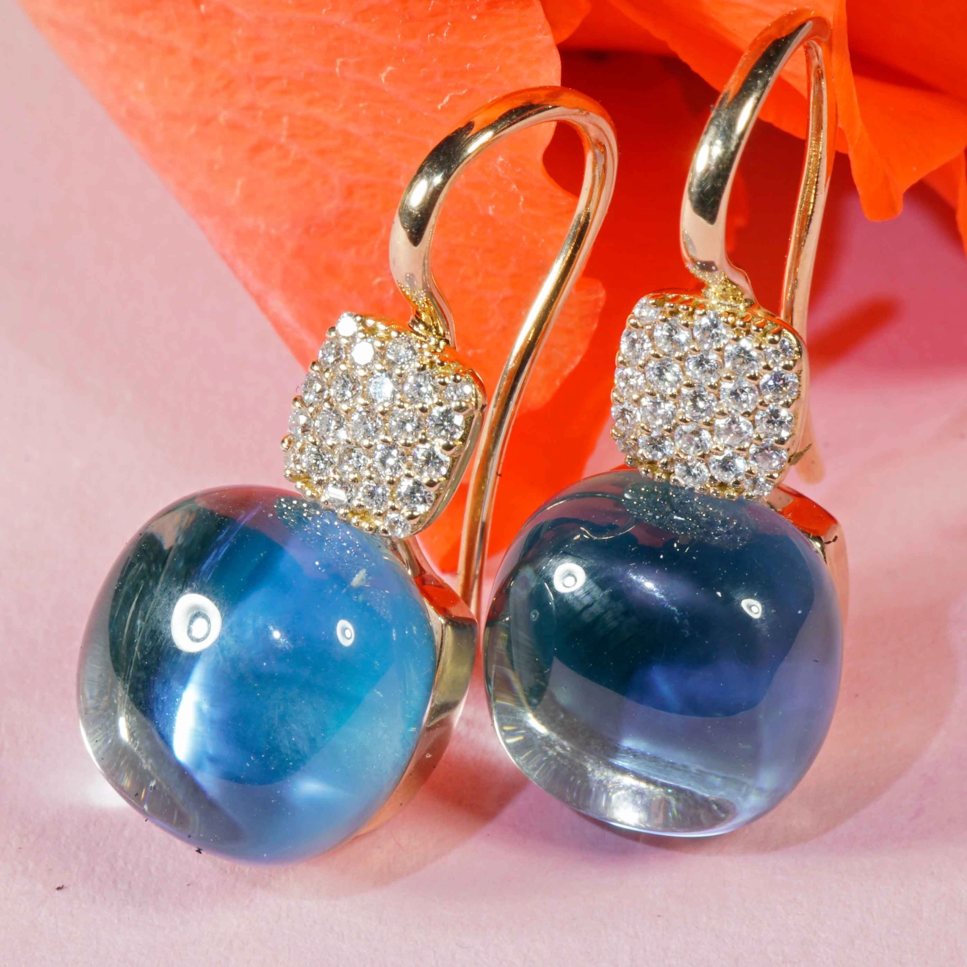Bluetopaz Brilliant Earrings 18 kt Rose Gold...modern Design so stunning 