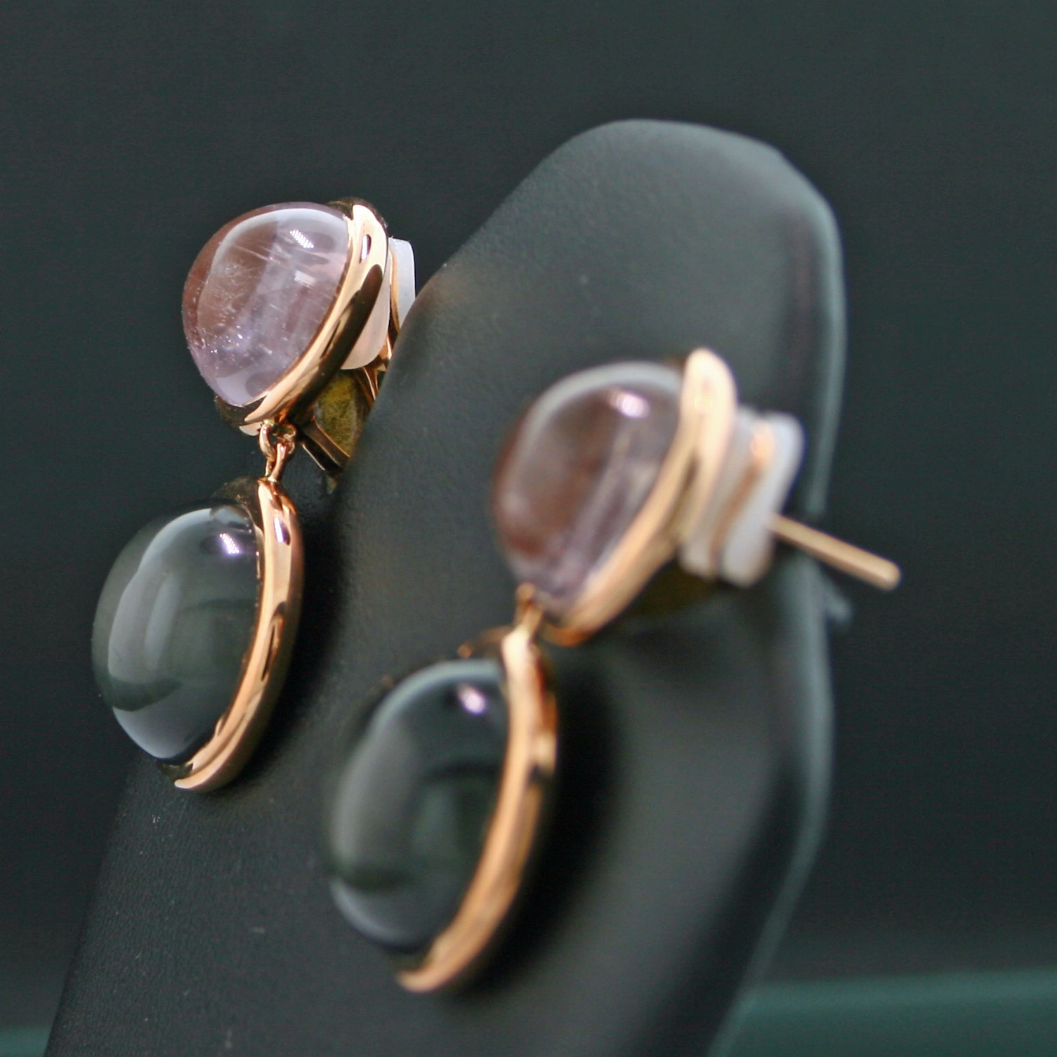 Kunzit-Quarz-Ohrstecker mit Clip, 750er-Gold, Rosegold