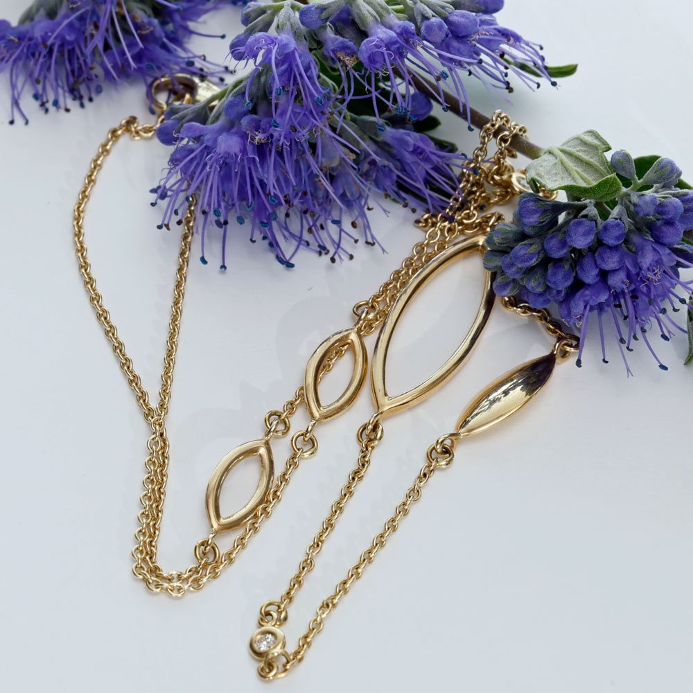 Brilliant Necklace by Silhouette Jewellery Pforzheim in 585 Yellow Gold 0.06 ct W SI