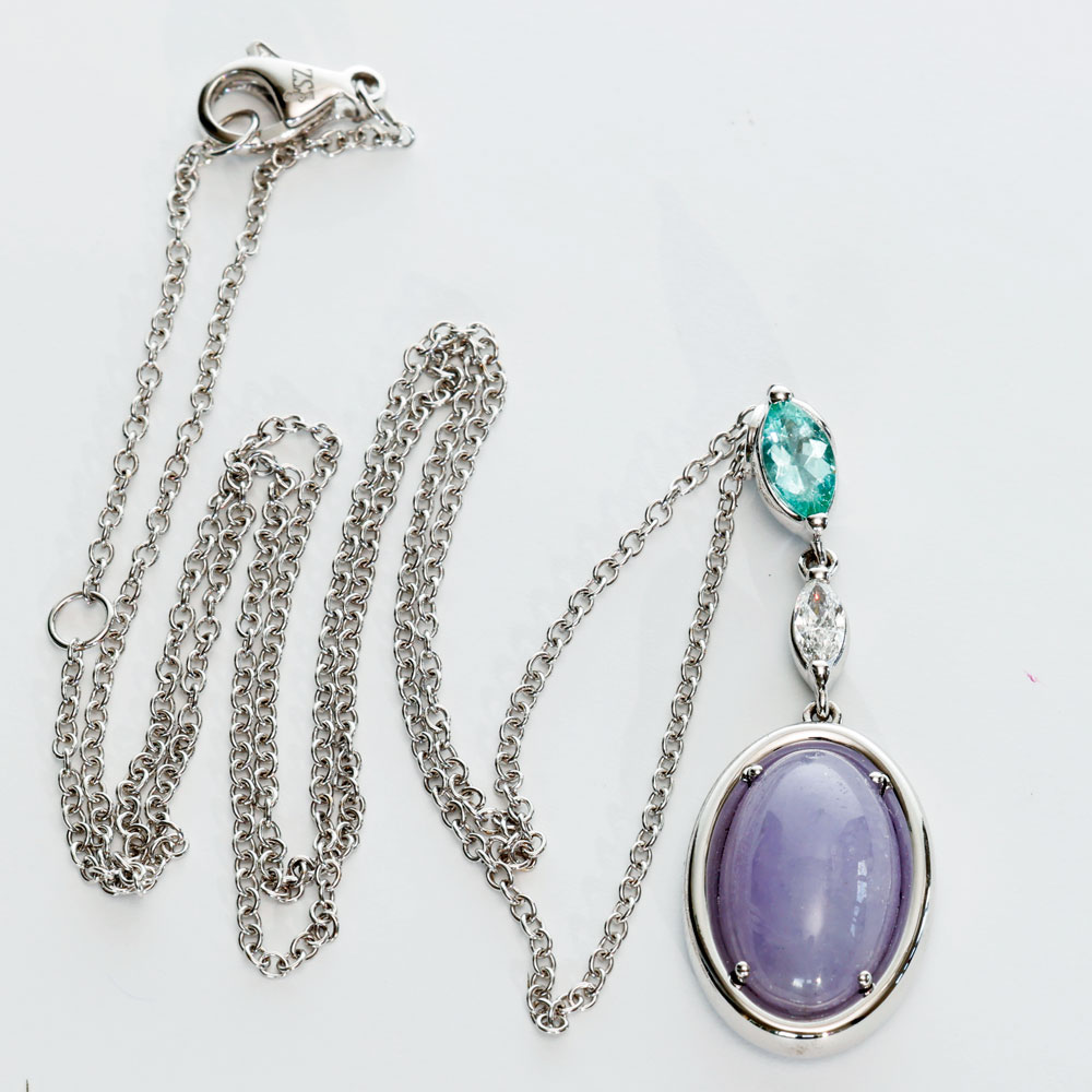 Paraiba Tourmaline Jade Brilliant Necklace 5 ct 0.27 ct 0.11 lavender combined with swimming poolteal... Exciting