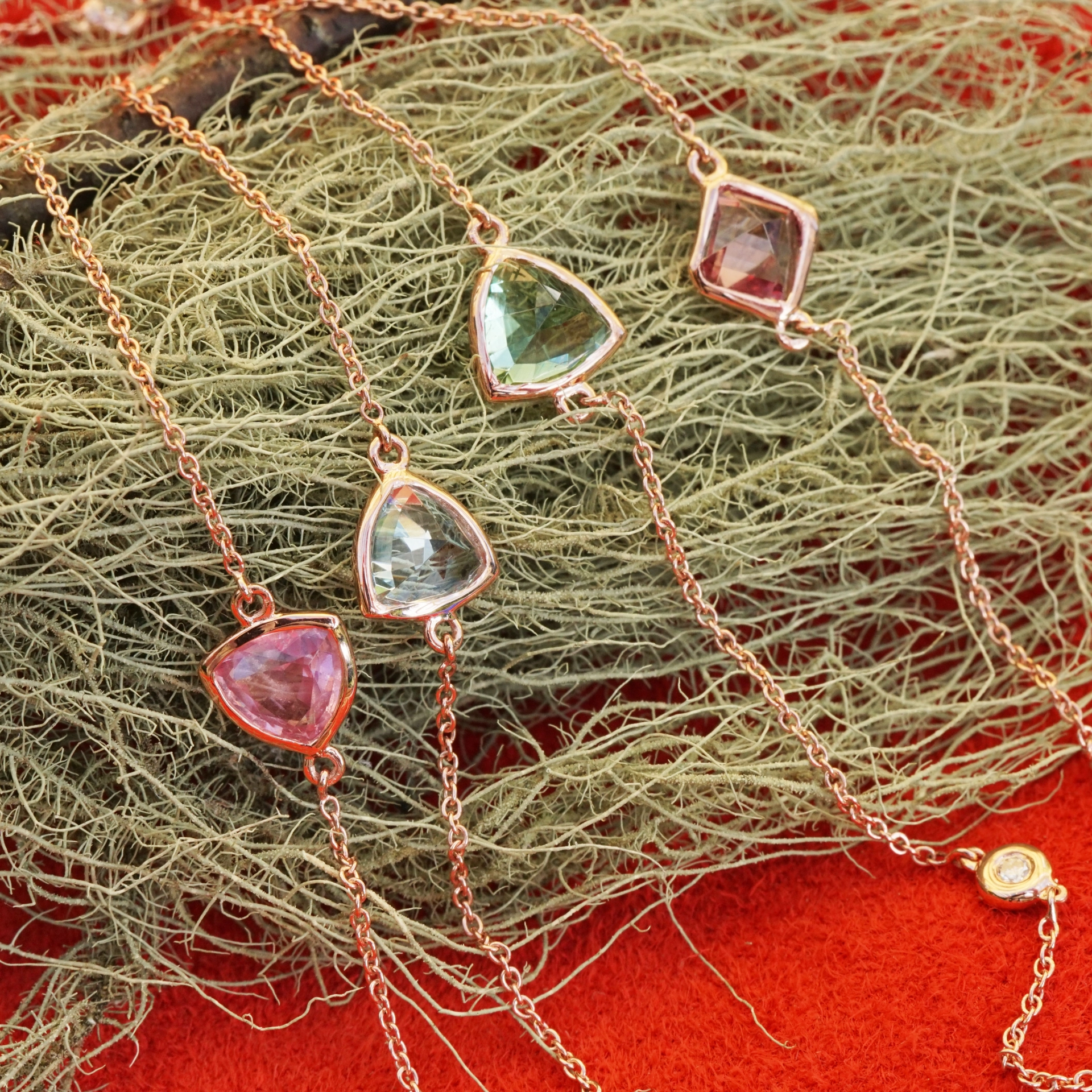 Collier Edelsteine Brillanten 750er Gold CONFETTI COLORS MIX 60 cm