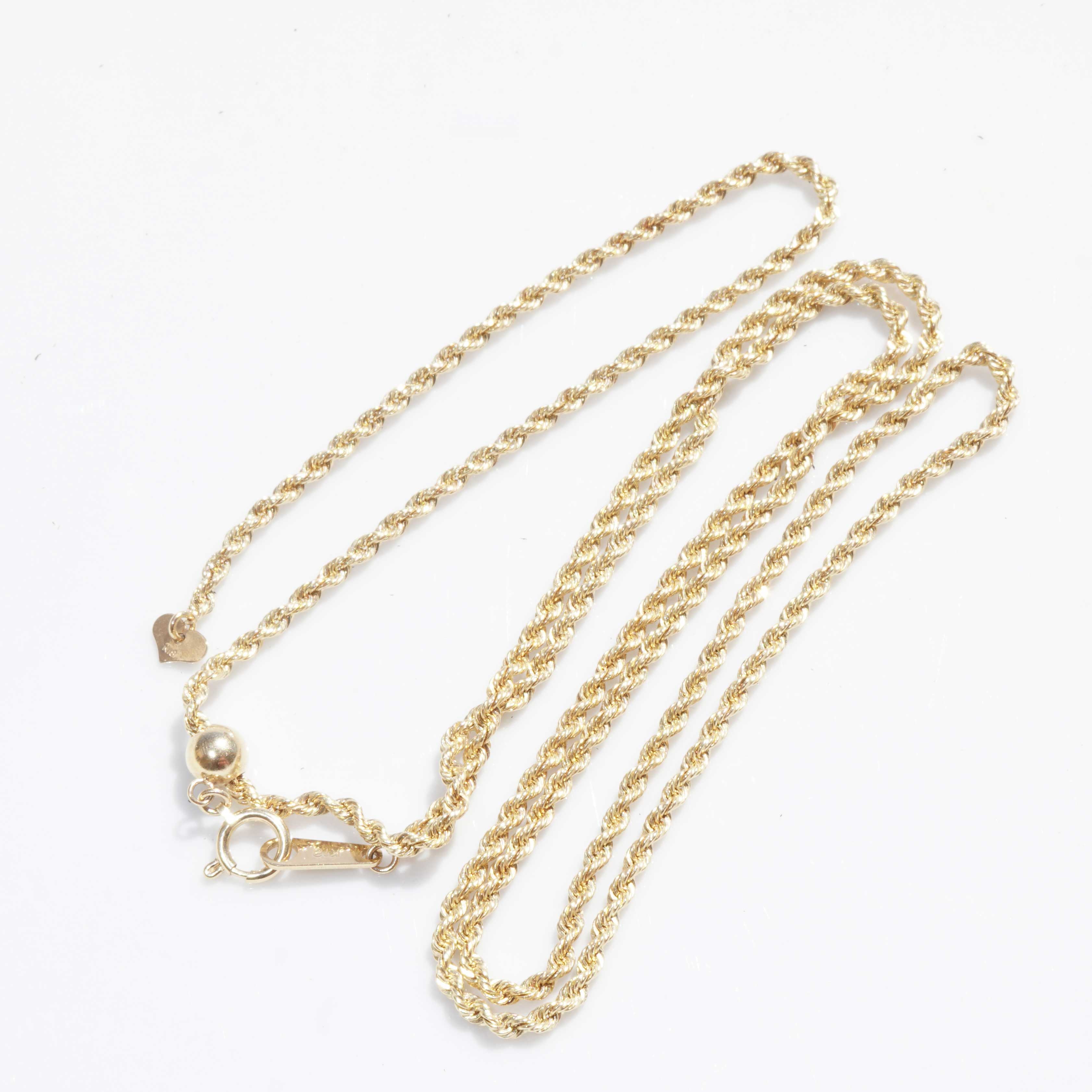 Kordelkette 750er Gelbgold 4 Gramm mit verschiebbaren Federring Verschluss 62 cm Länge