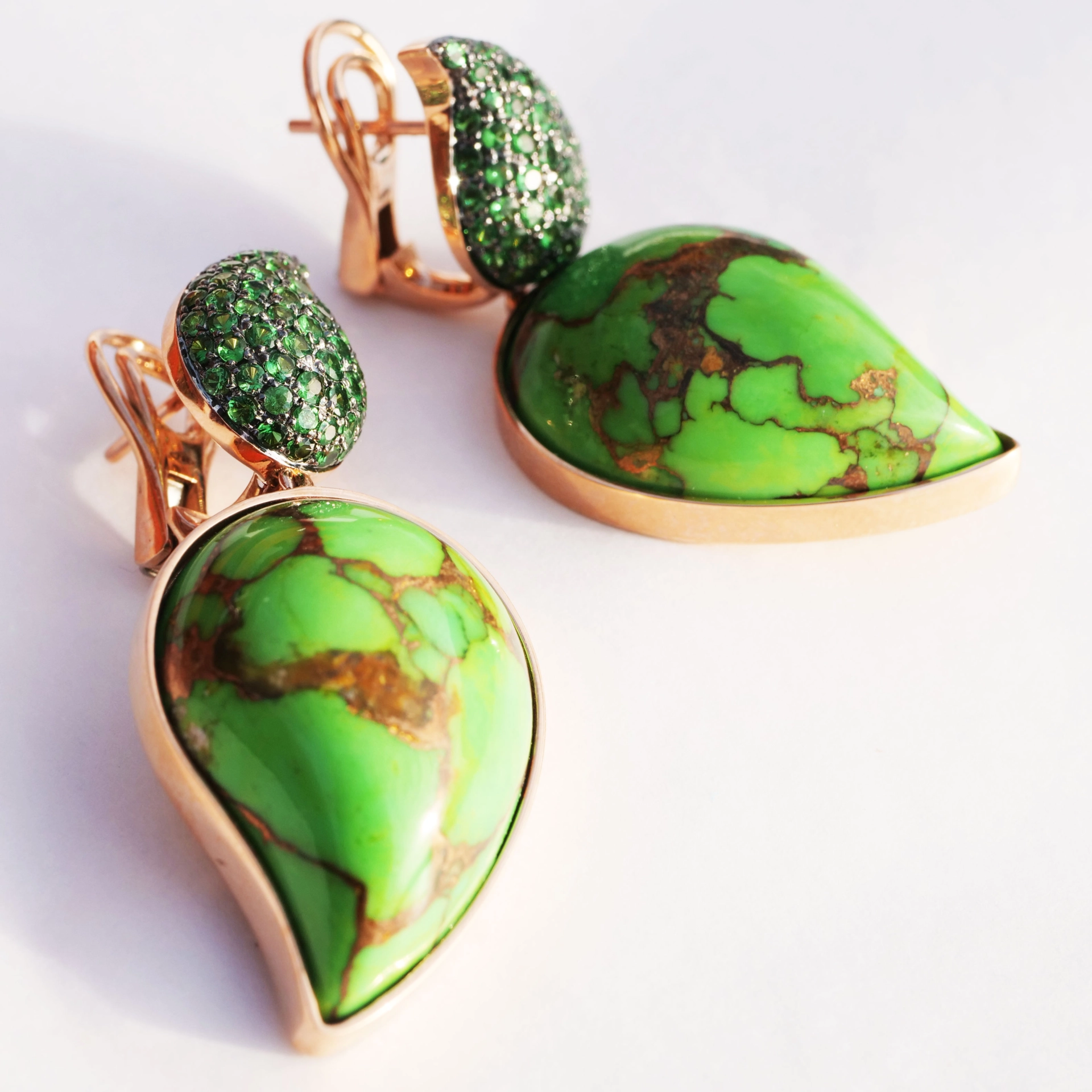 Cooper Turquoise Tsavorith Earring 18 kt Rosegold...Paradies Colors