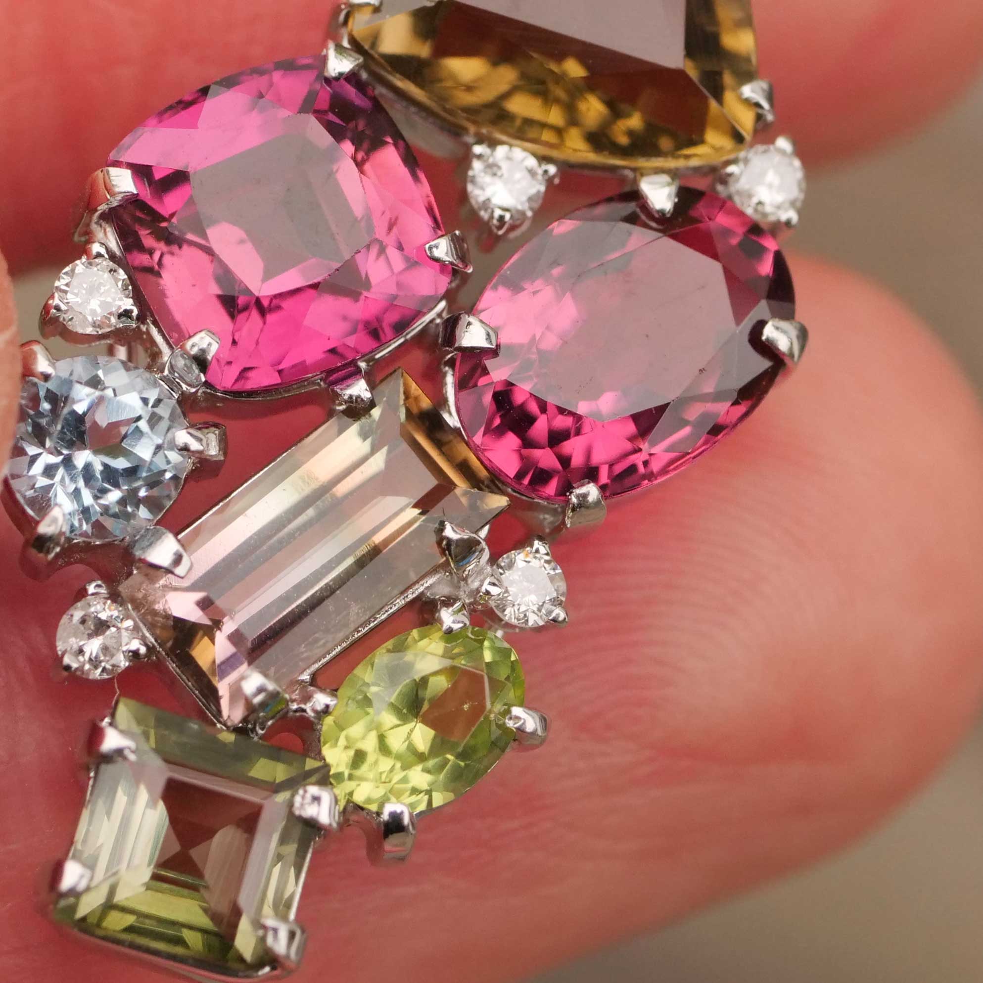 Tourmaline Brilliant Pendant 750 White Gold... rare colors... pink, bicolor, yellow total 7 ct