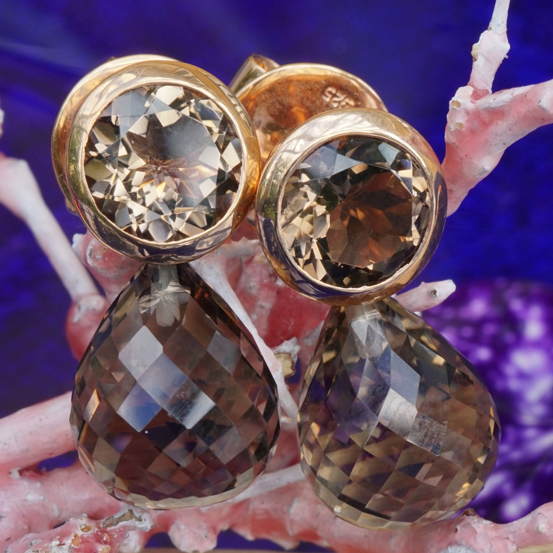 CHILANGO Ohrstecker Sparkling Stars Smoky Quarz 925er Silber rosegoldplated