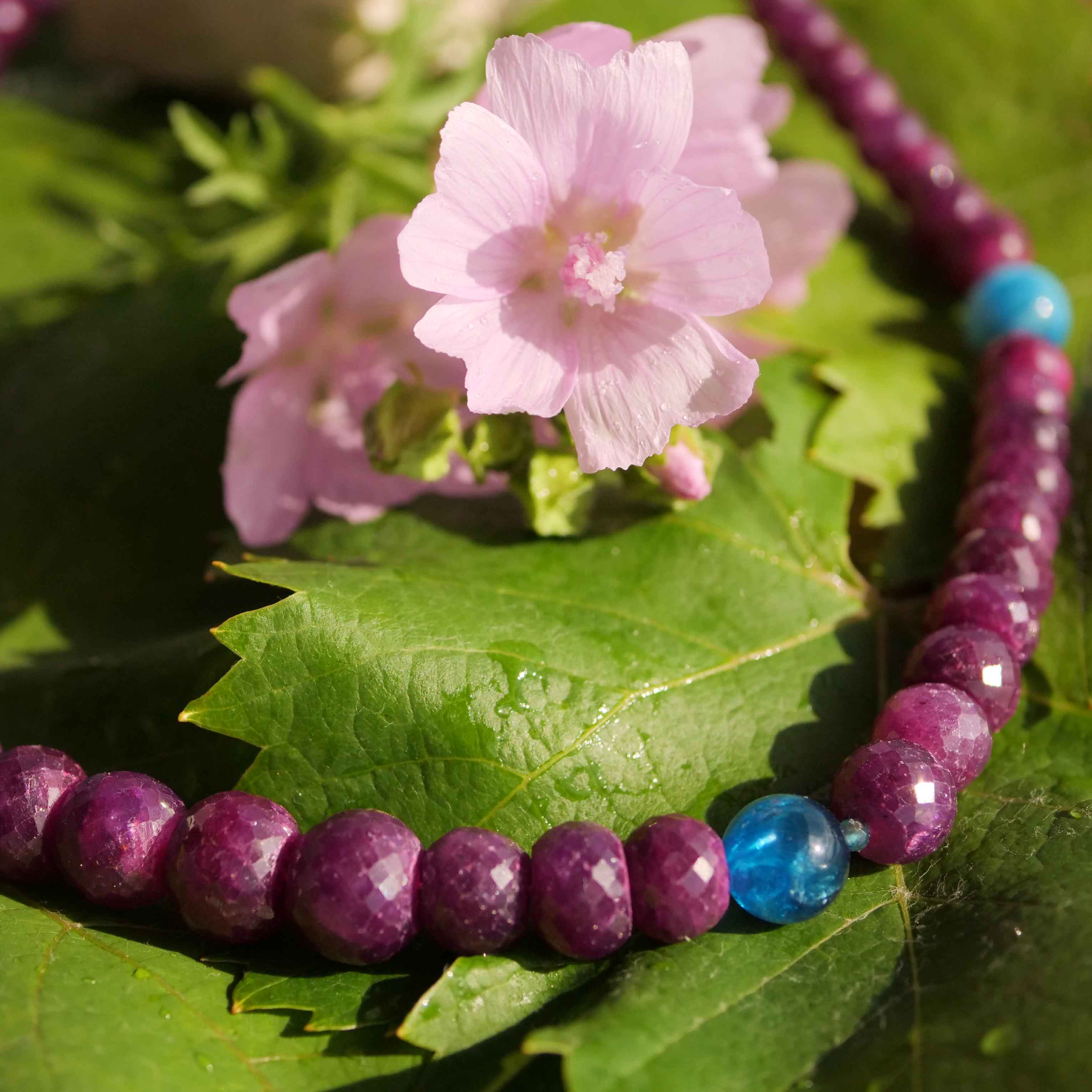 Ruby Paraiba-Apatite Necklace Silver gold-plated 350 carat faceted Ruby Rondelles in the Course