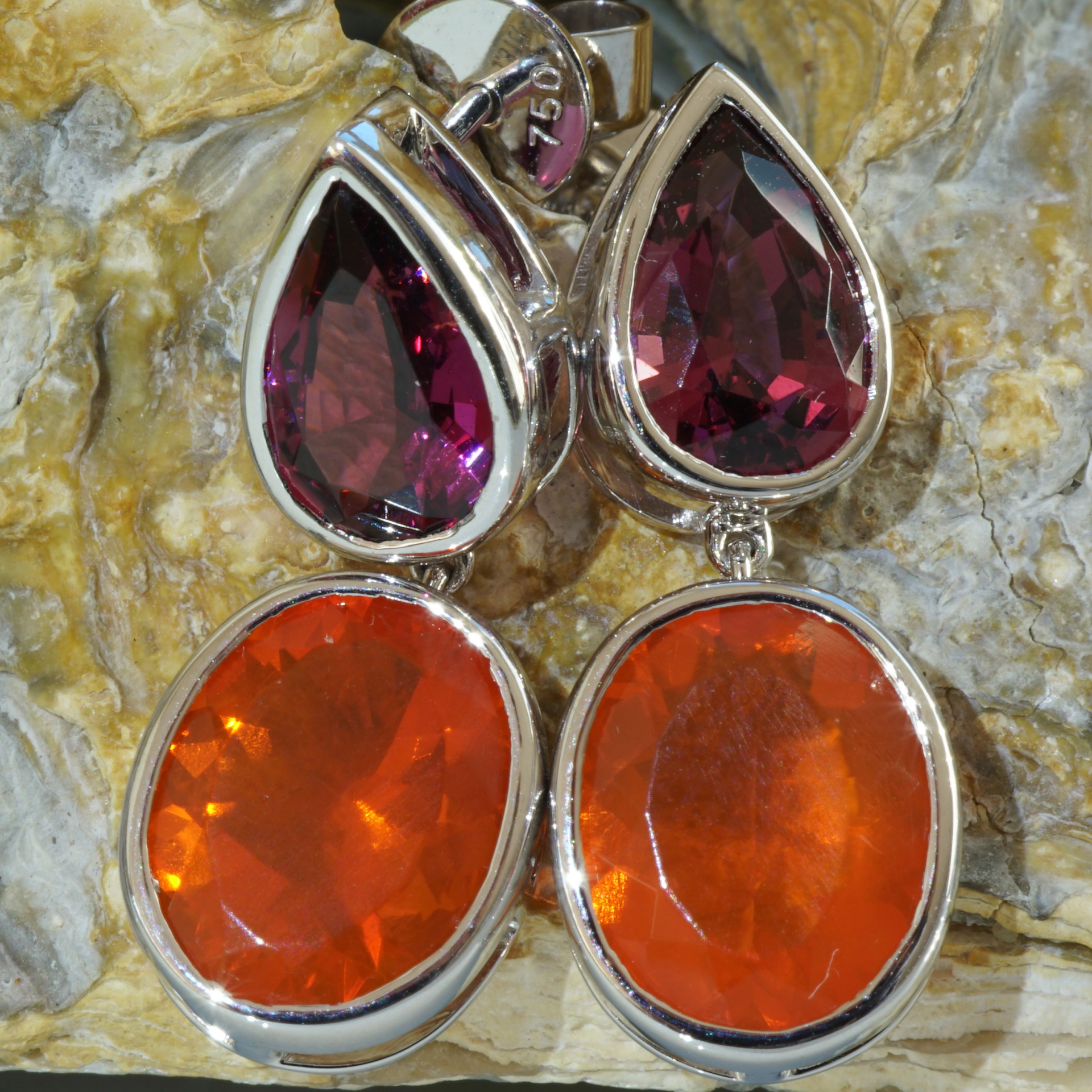 Crazy Colors combinated.....Fireopal and Rhodolith Earrings