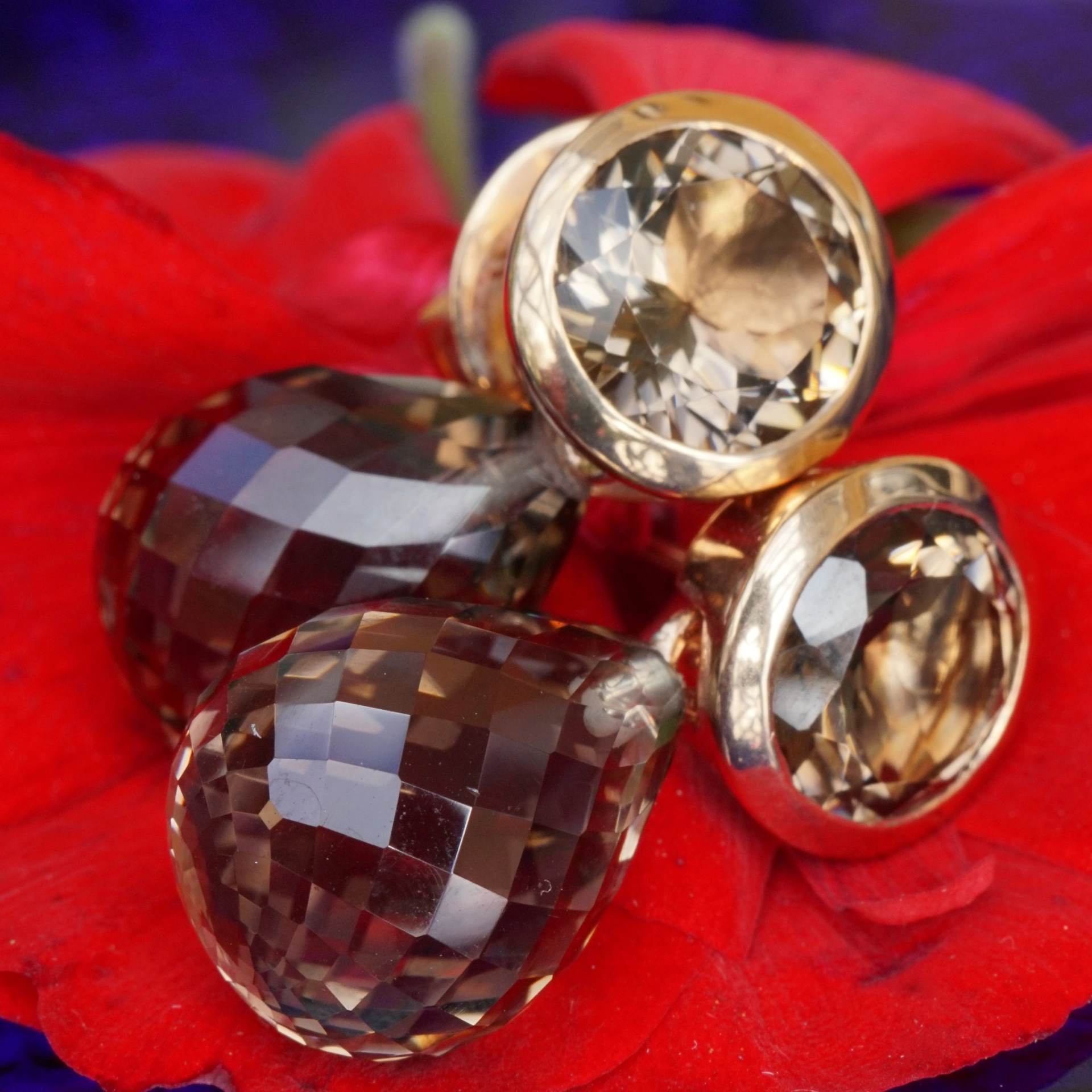 CHILANGO Ohrstecker Sparkling Stars Smoky Quarz 925er Silber rosegoldplated