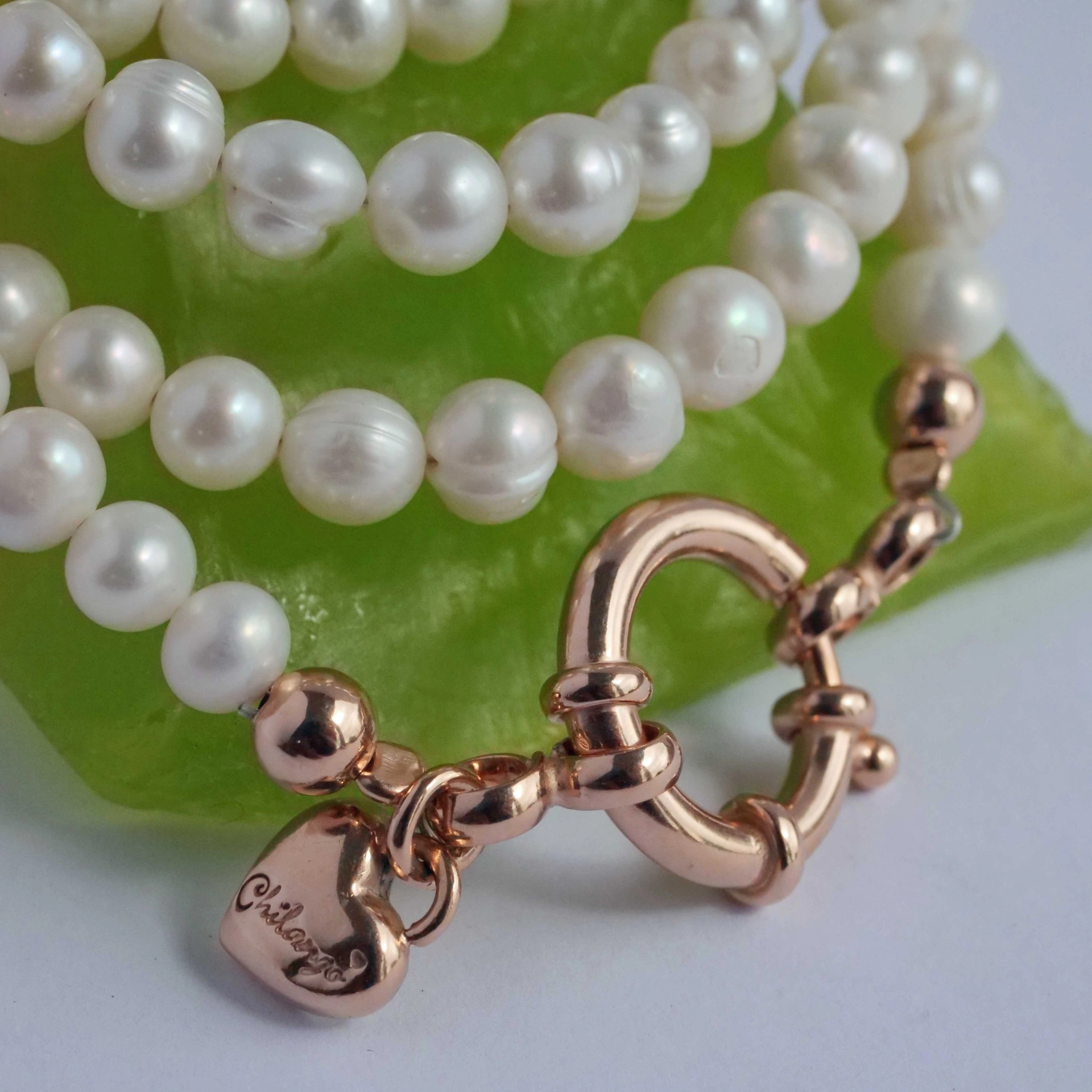 Original Chilango Pearl Necklace with white 7 mm cultured Pearls in 85 cm rosegold plated