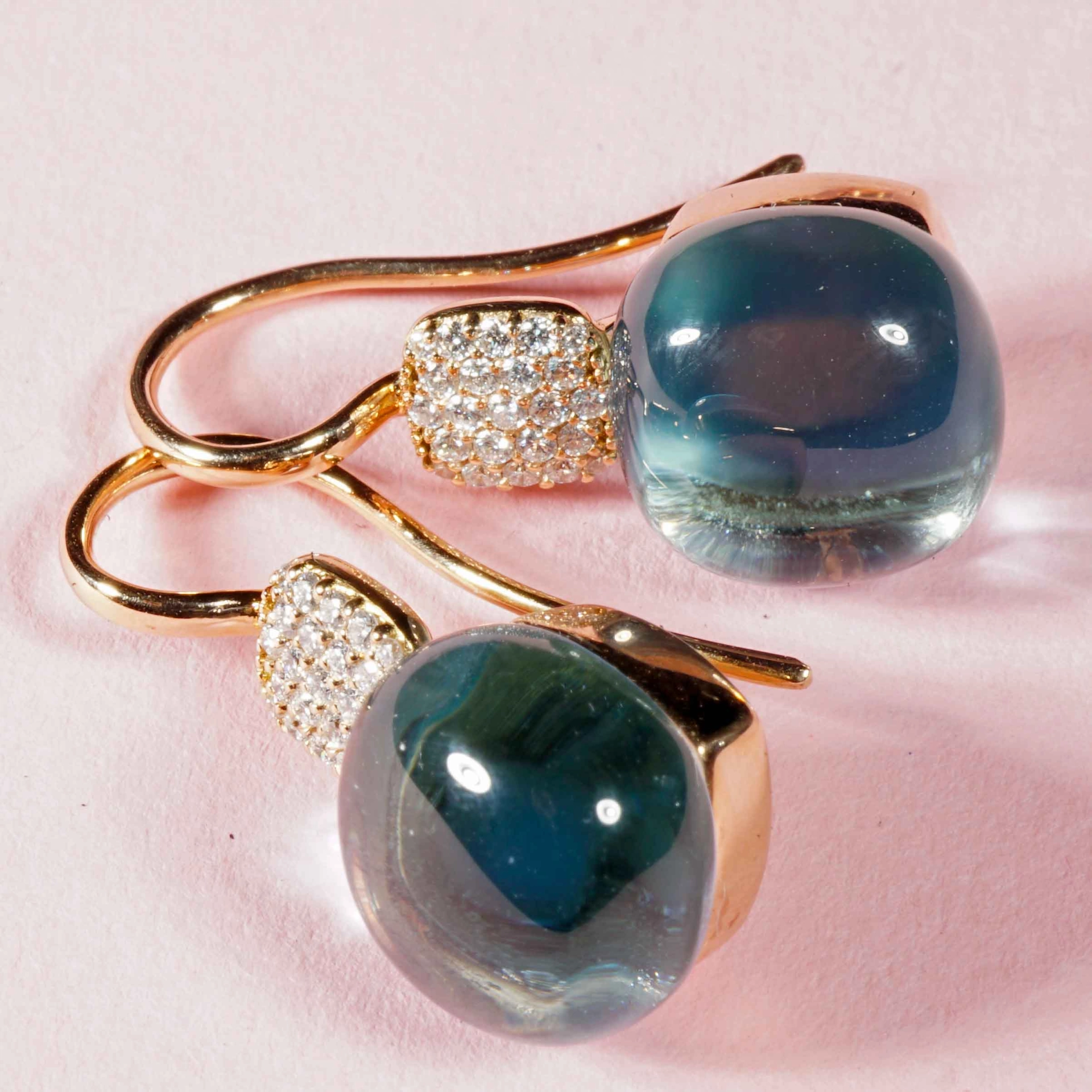 Bluetopaz Brilliant Earrings 18 kt Rose Gold...modern Design so stunning 