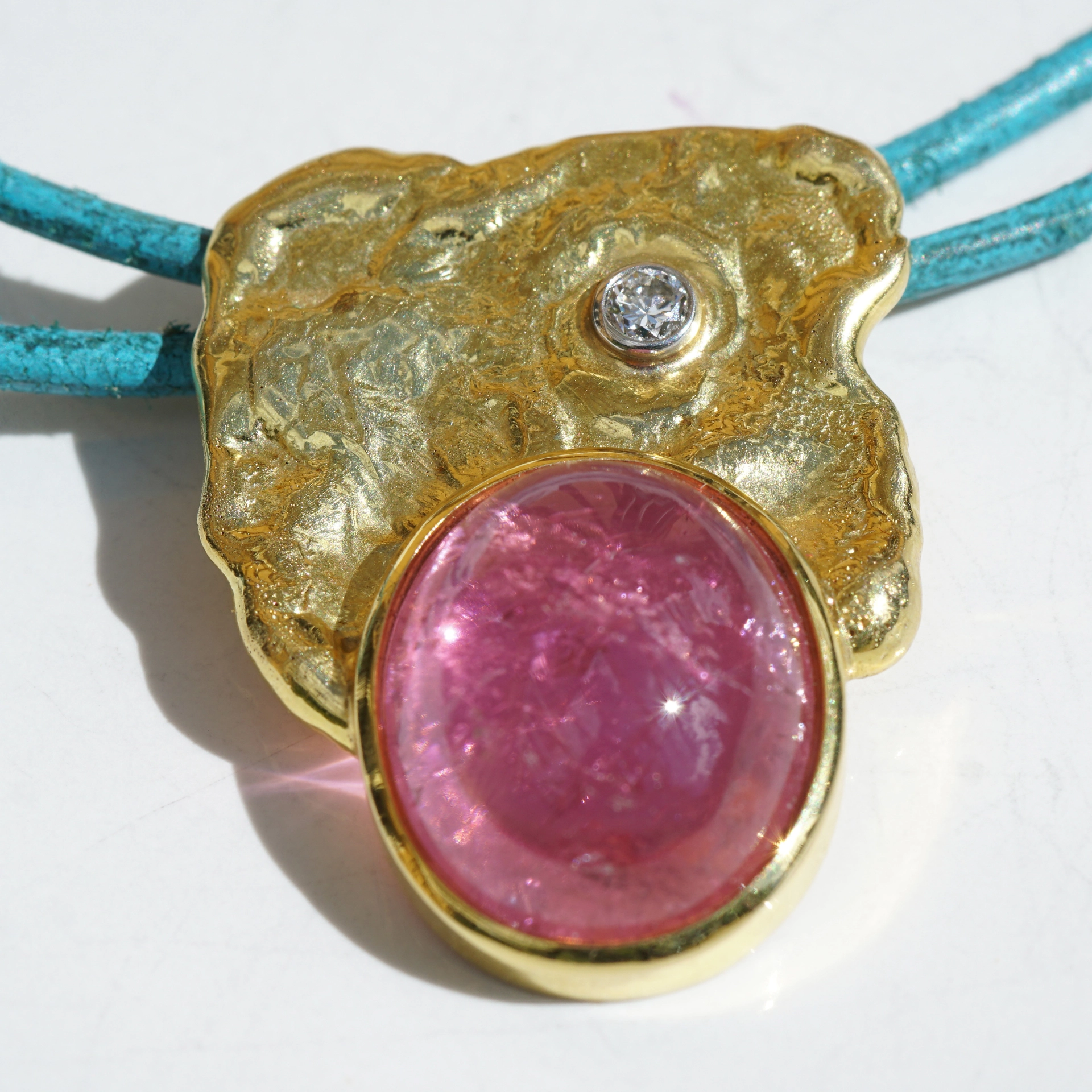 Turmalin Brillant Anhänger 585er Gelbgold massive Handarbeit 12 Gramm