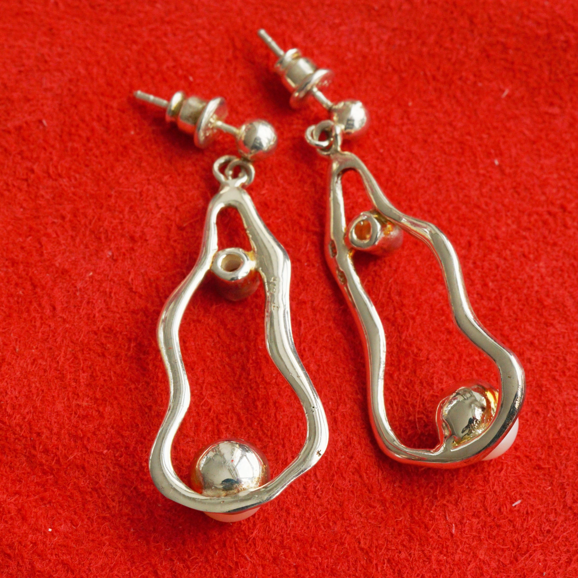 Ohrhänger neverending time Silber mit orangen Saphiren und weissen Zuchtperlen 42 x 16 mm