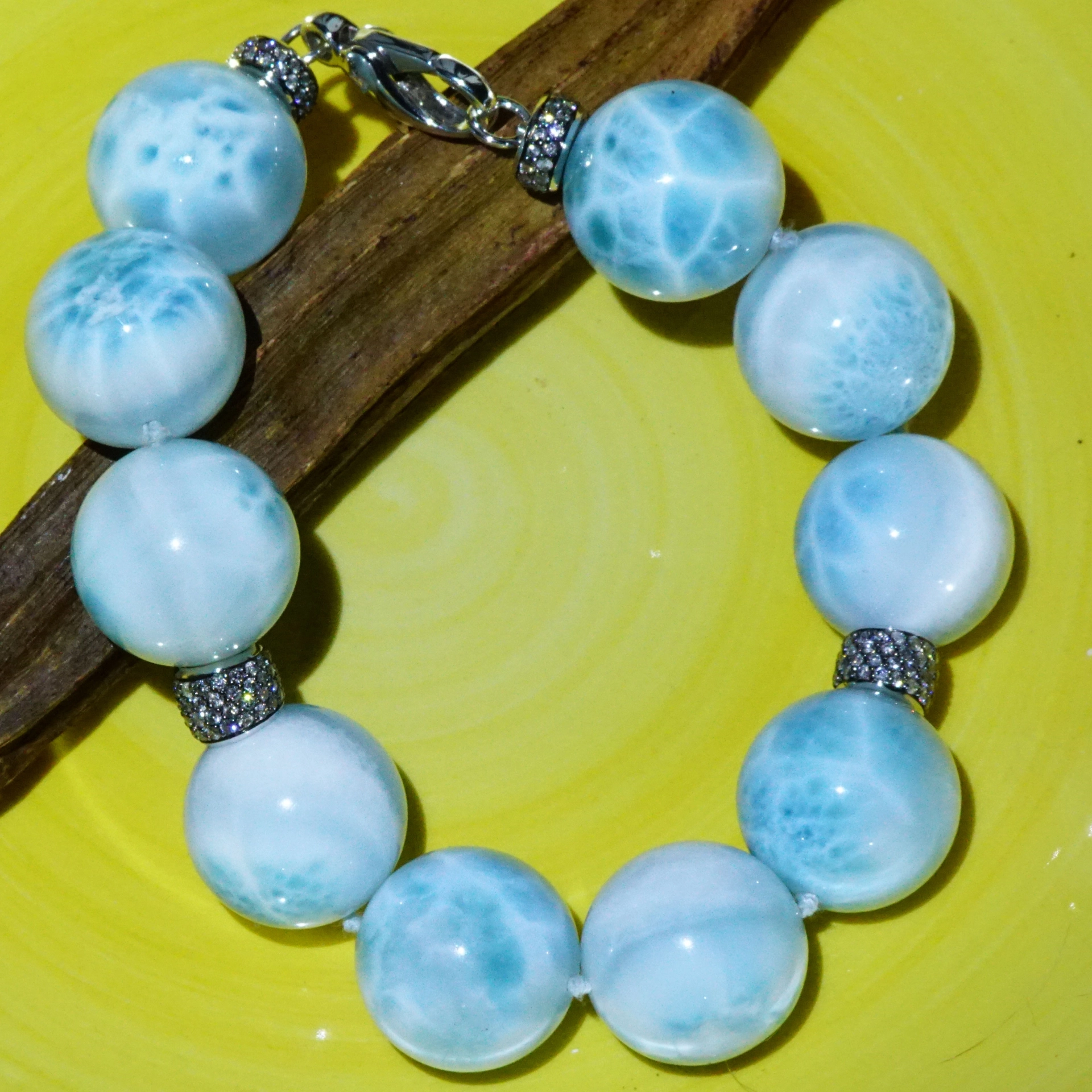 Larimar Ball Bracelet 18 kt Whitegold with grey Diamonds..cloudy Beauty..Highest Quality