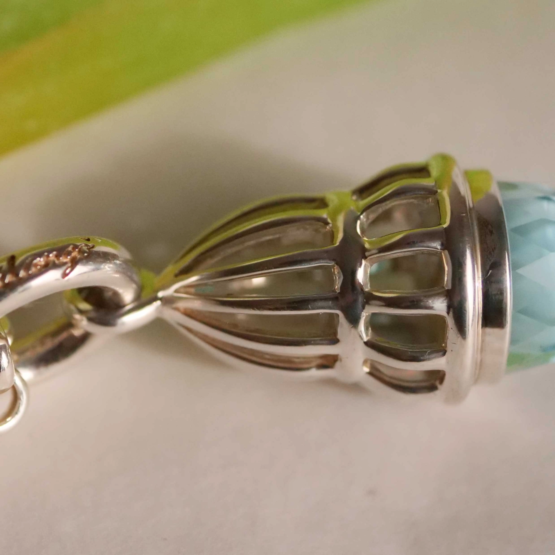 Pendant Fairytale 2 with fine Sky Blue Topaz in a special Cut 925 Silver