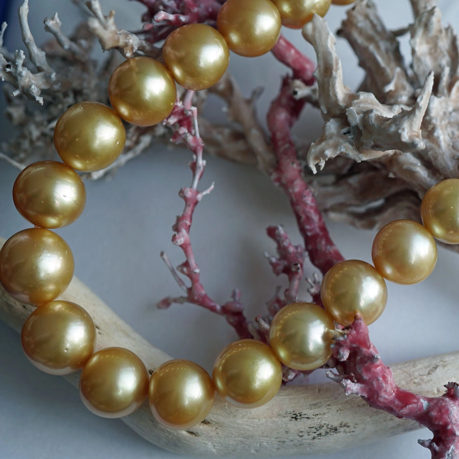 Südsee Zuchtperl Collier Gold naturfarben 12,1-15,5 mm rund-l.unrund