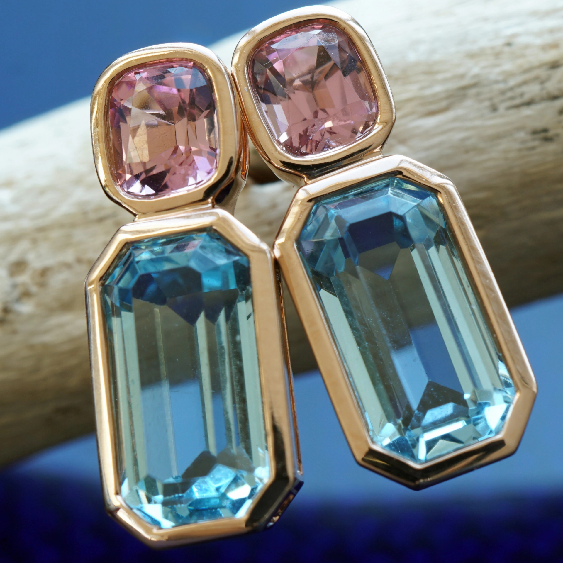 Aquamarine tourmaline ear studs AAA+ 750 rose gold ...beautyful life